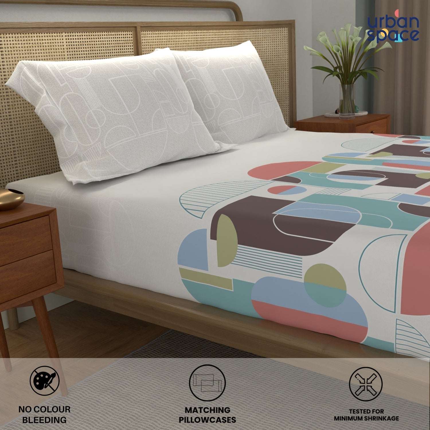 Urban Space -Home Furnishing Store Divine 100% Cotton Bedsheet for Double Bed with 2 Pillow Covers - Binary Peach - view 2