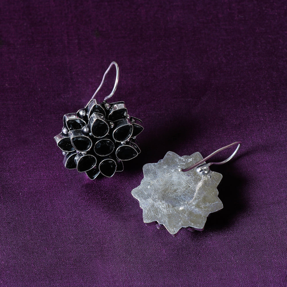 WHITE RIVER STORIES Antique Finish Oxidised German Silver Stone Earrings - view 2
