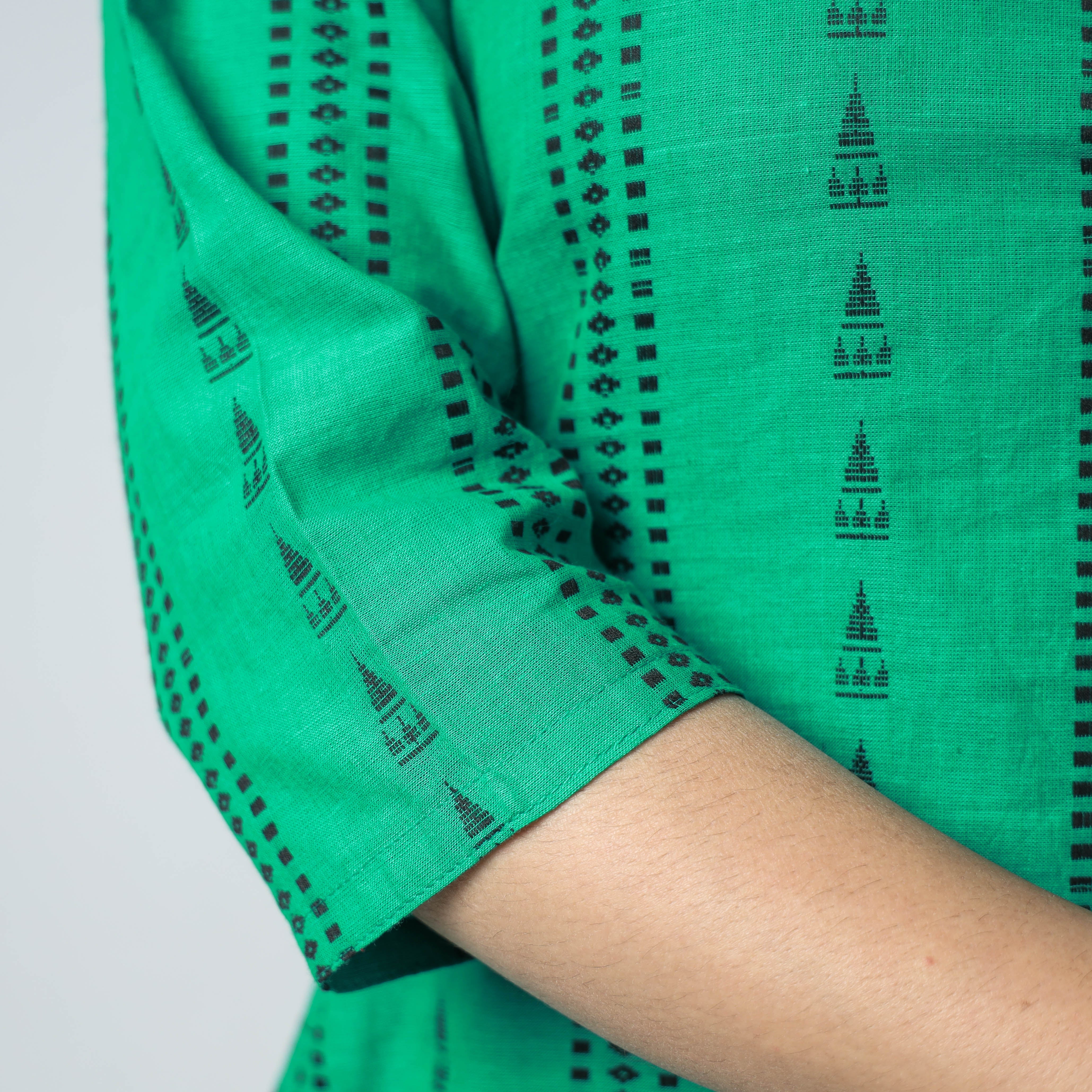 ITOKRI CASUALS Aqua Green - Jacquard Cotton A-Line Long Kurta - view 5