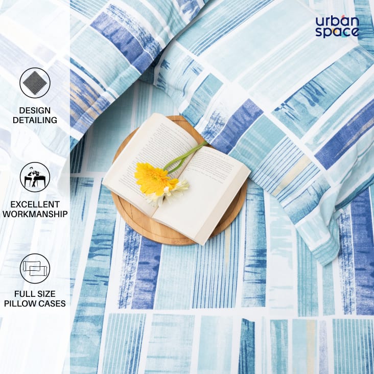 Urban Space -Home Furnishing Store 220 TC 100% Cotton printed double bedsheet - Skyscrapper Blue - view 5