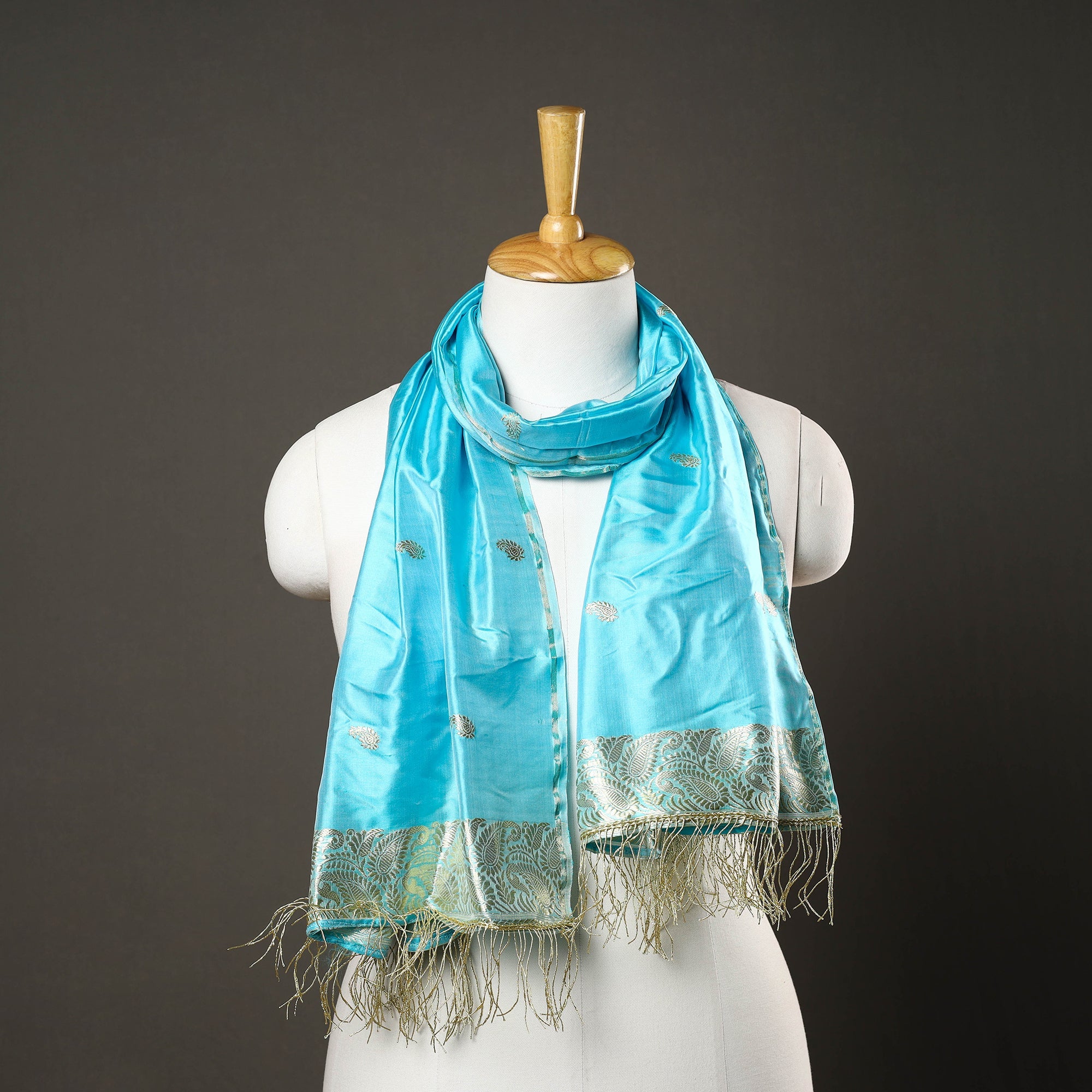 ITOKRI CRAFTS INITIATIVE Blue - Brocade Handloom Pure Silk Banarasi Stole 13
