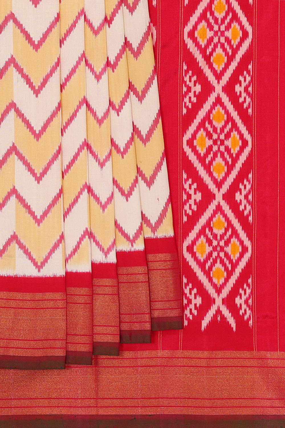 Kalanjali Ikat Silk Cream Saree – Women's