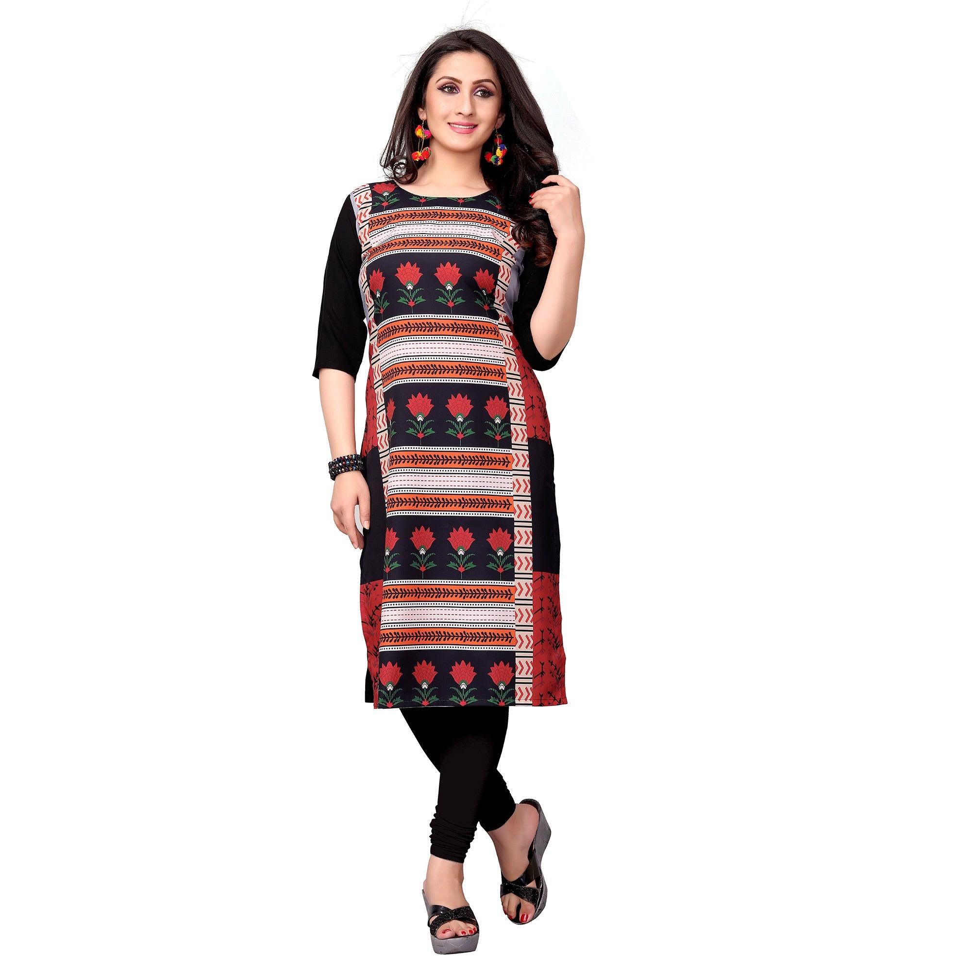 Peachmode Classy Multi Colored Casual Printed Crepe Kurti
