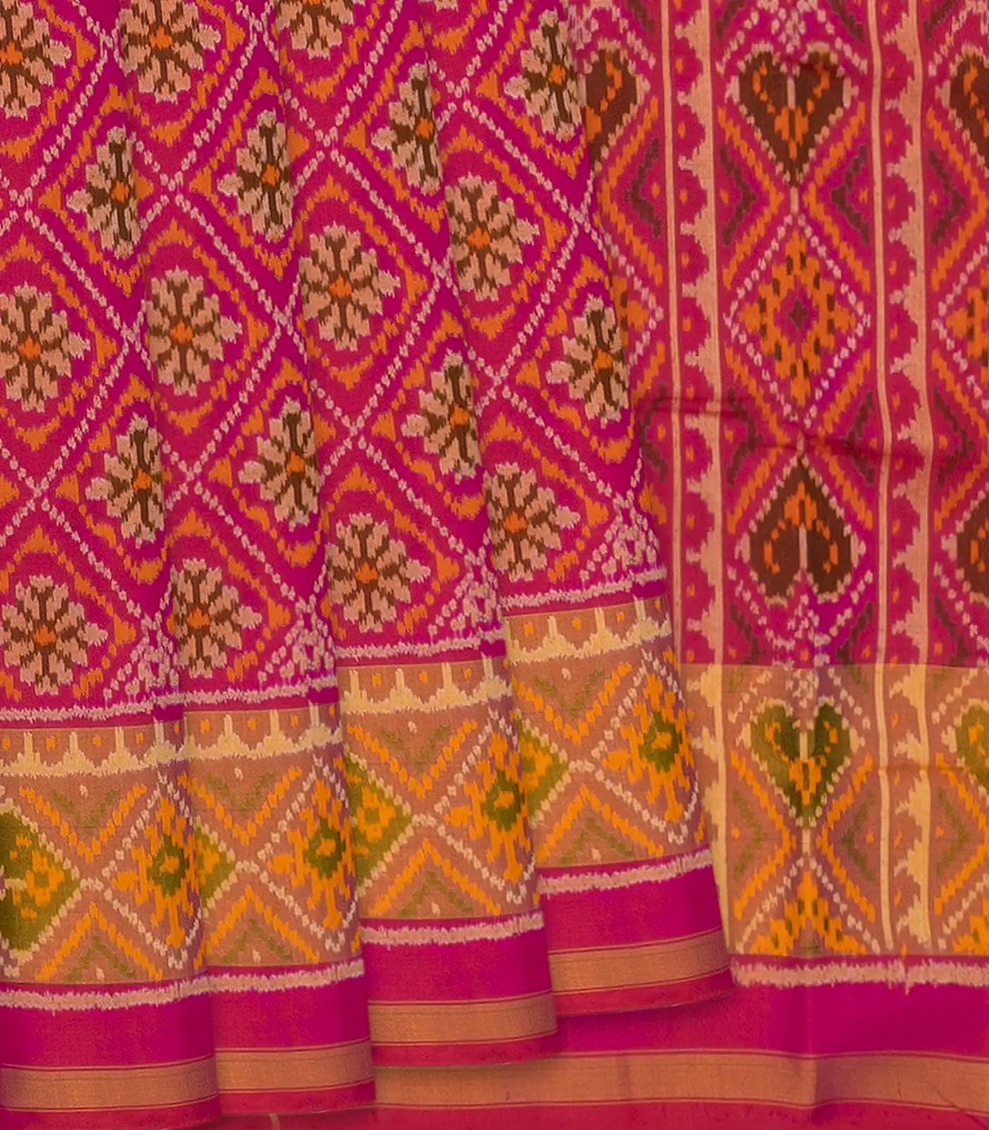 RmKV Pink Handloom Ikat Silk Saree With Diamond Floral Motifs-Pink