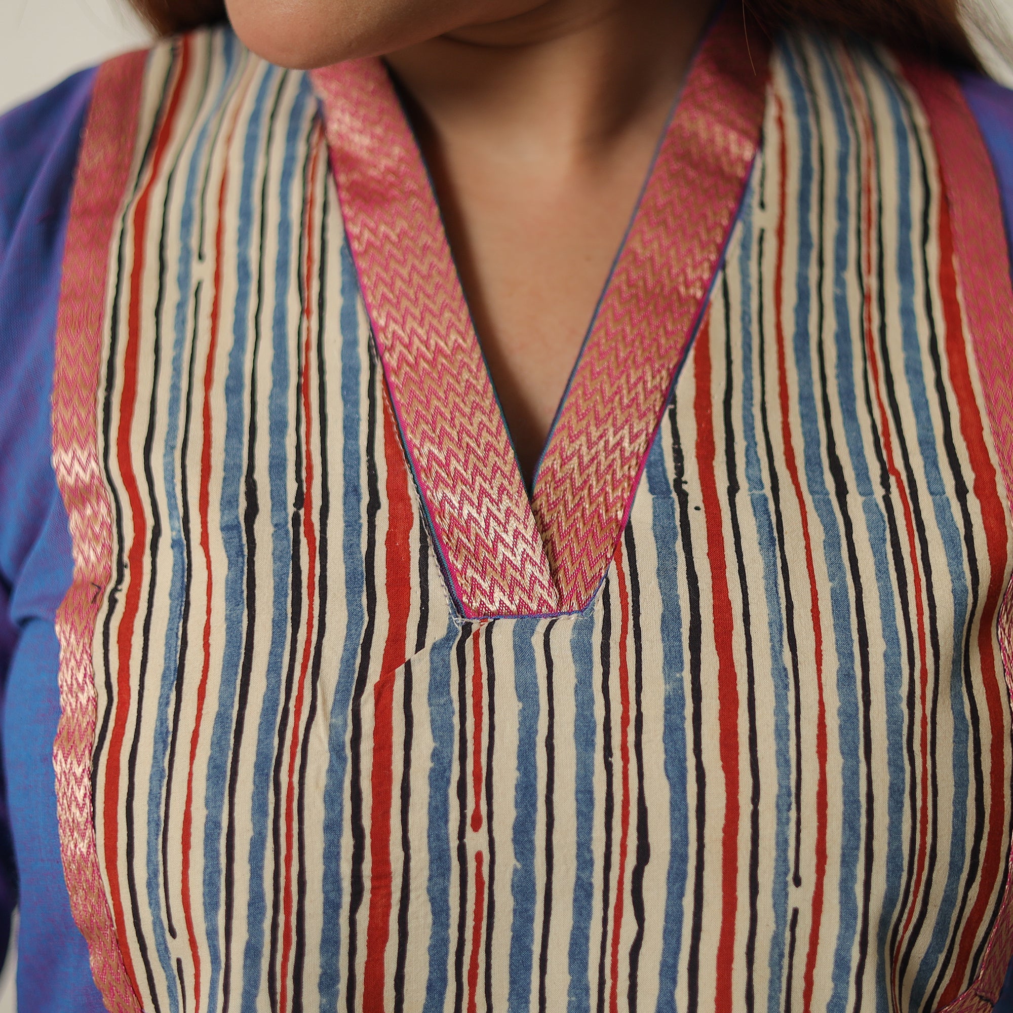 ITOKRI CASUALS Blue - Dharwad Cotton Straight Kurta with Ajrakh Patchwork 17 - view 5