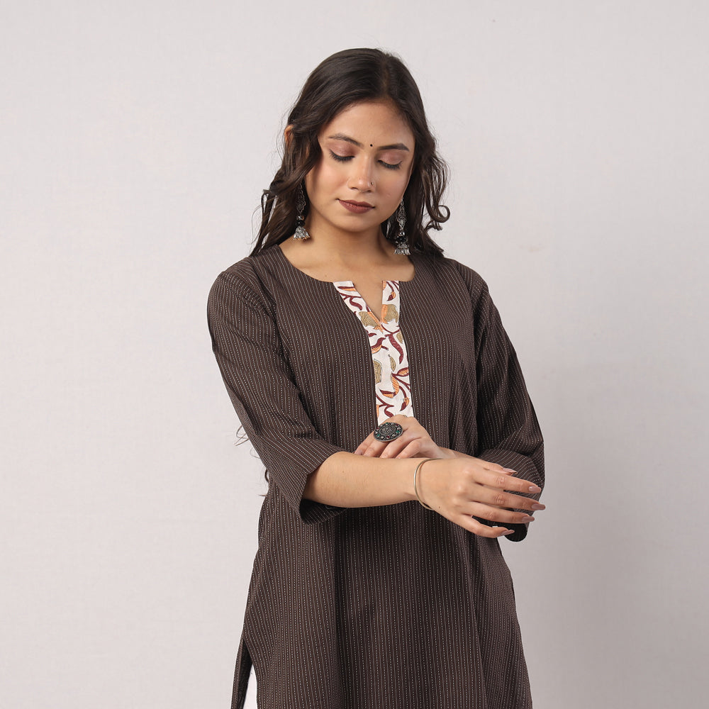 ITOKRI CASUALS Brown - Running Stitch Pure Cotton Long Kurta - view 3
