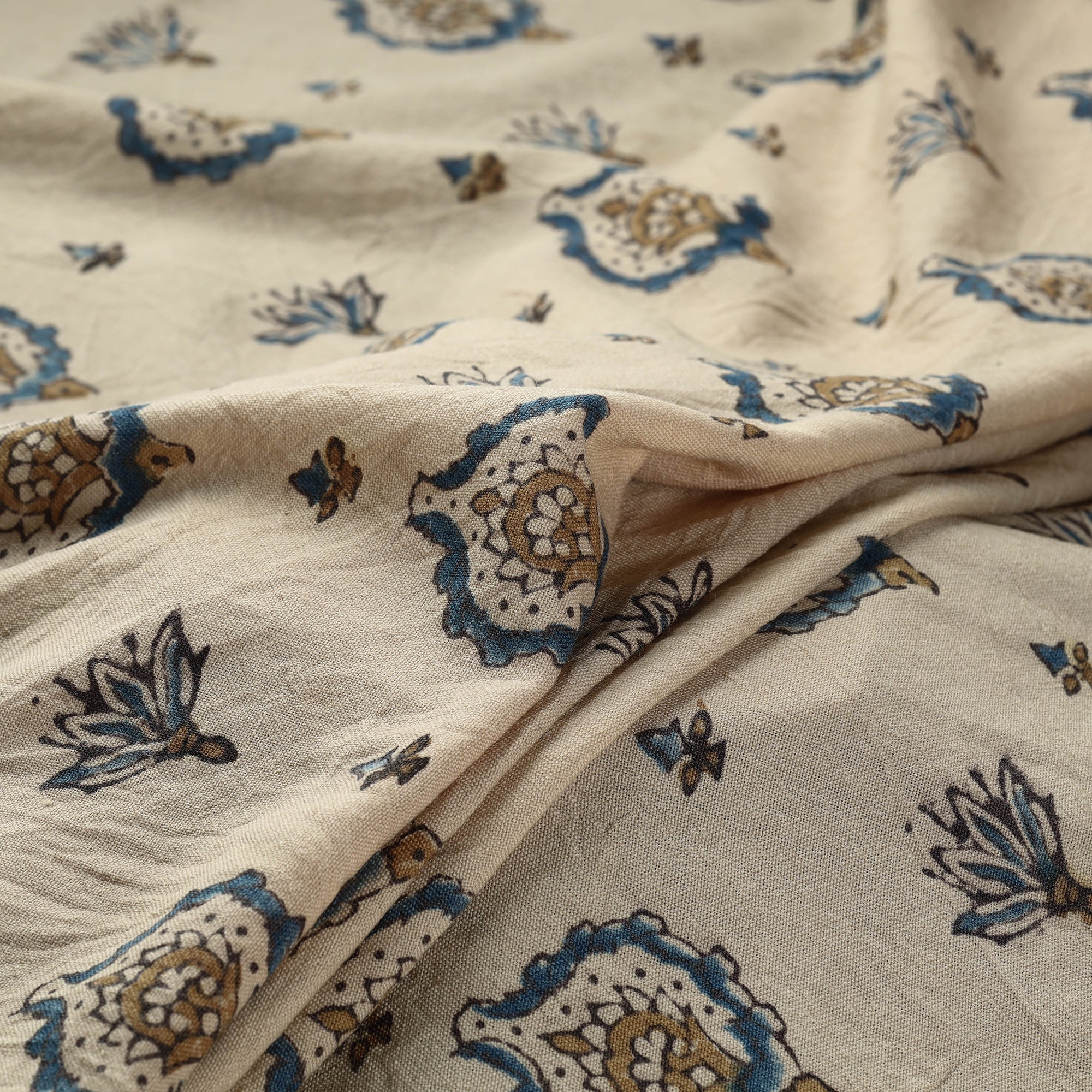 AJRAKH BY JABBAR KHATRI Beige - Pure Wool Handloom Ajrakh Print Fabric 04