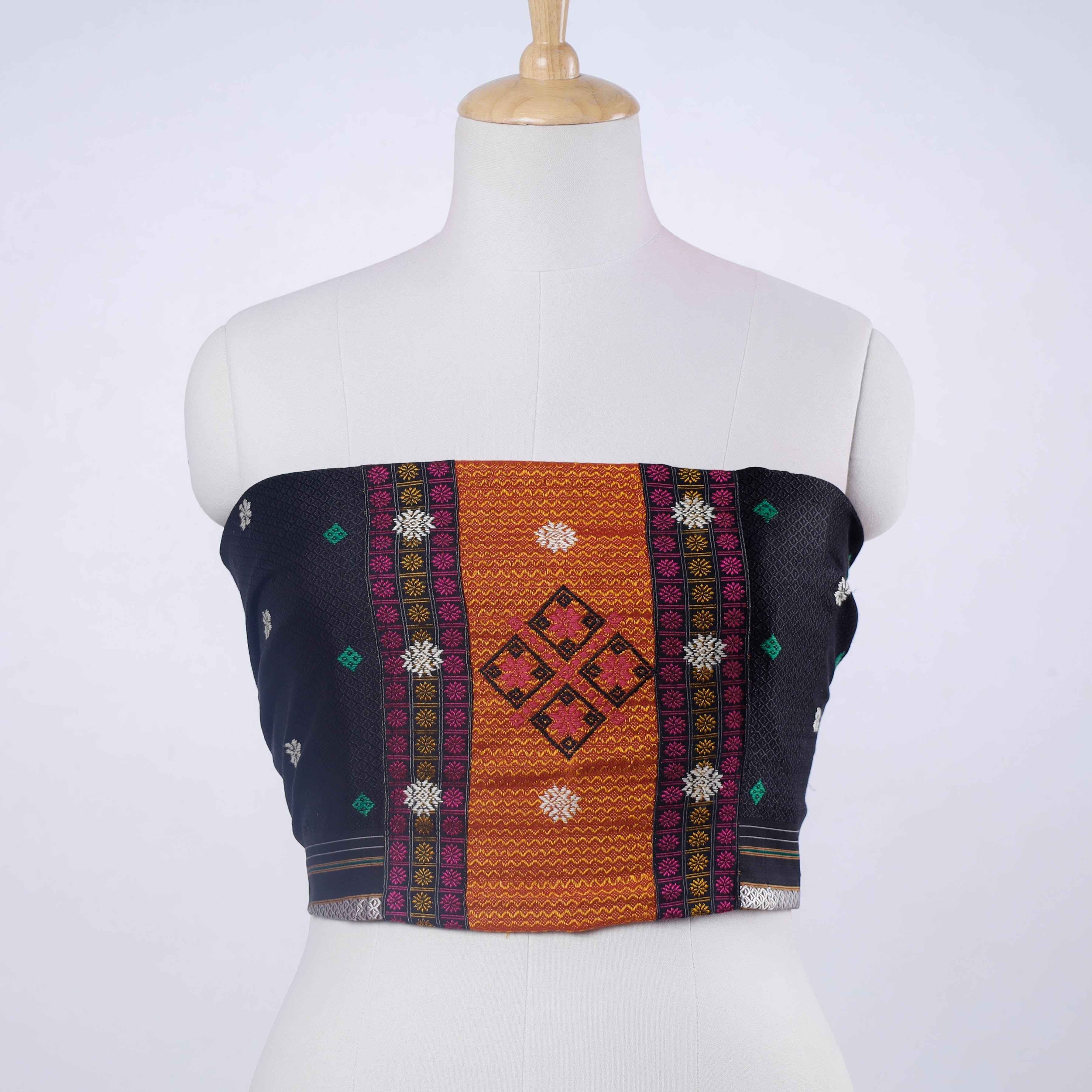 ITOKRI CRAFTS INITIATIVE Black - Kasuti Embroidery Khun Silk Cotton Blouse Piece 79