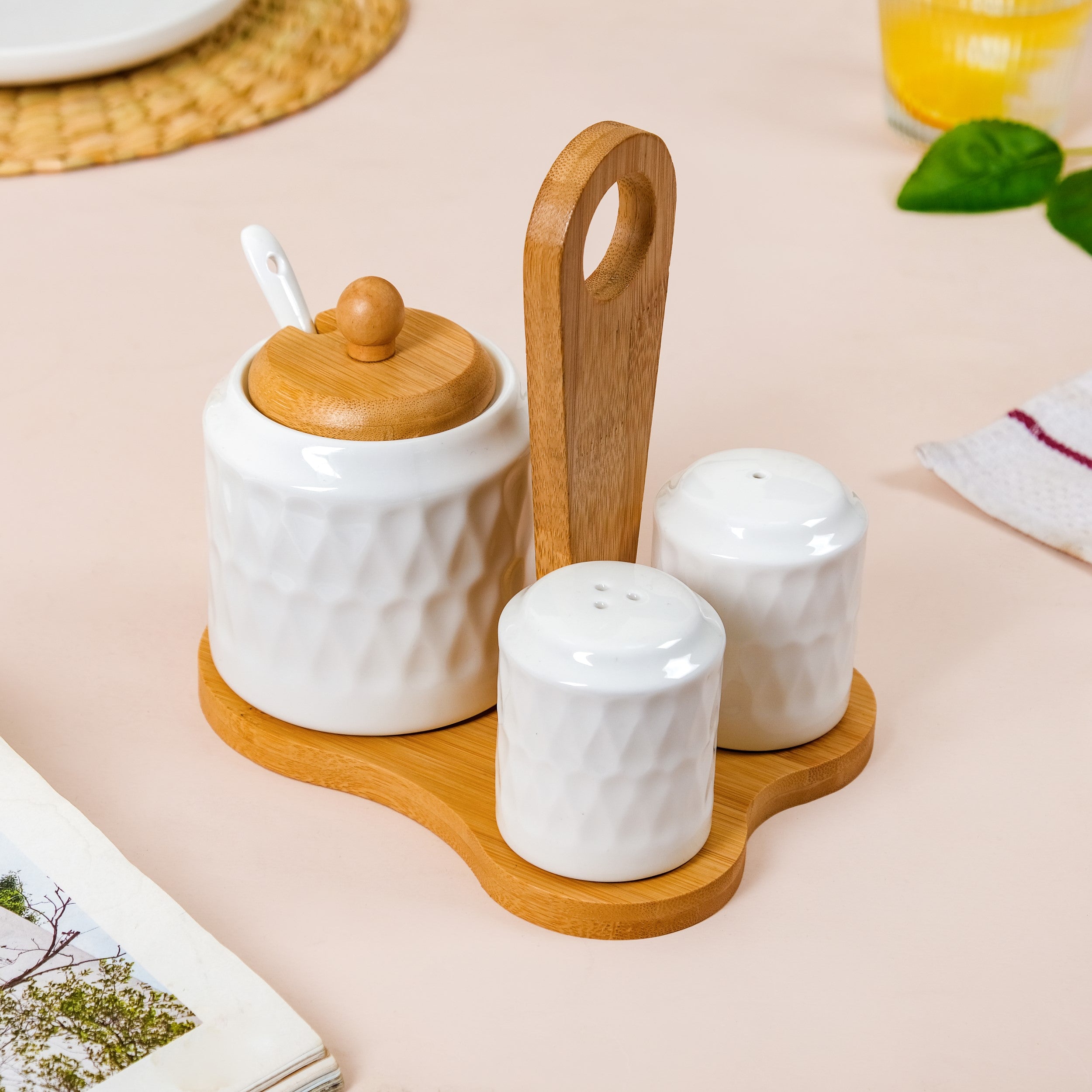 Nestasia Ceramic Seasoning Jars Set Of 3 With Spoon And Wooden Stand