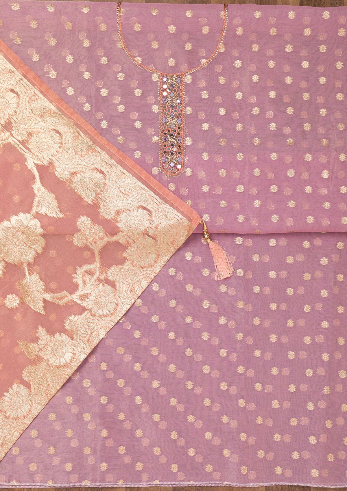 Koskii Lavender Zariwork Banarasi Unstitched Salwar Suit - view 3