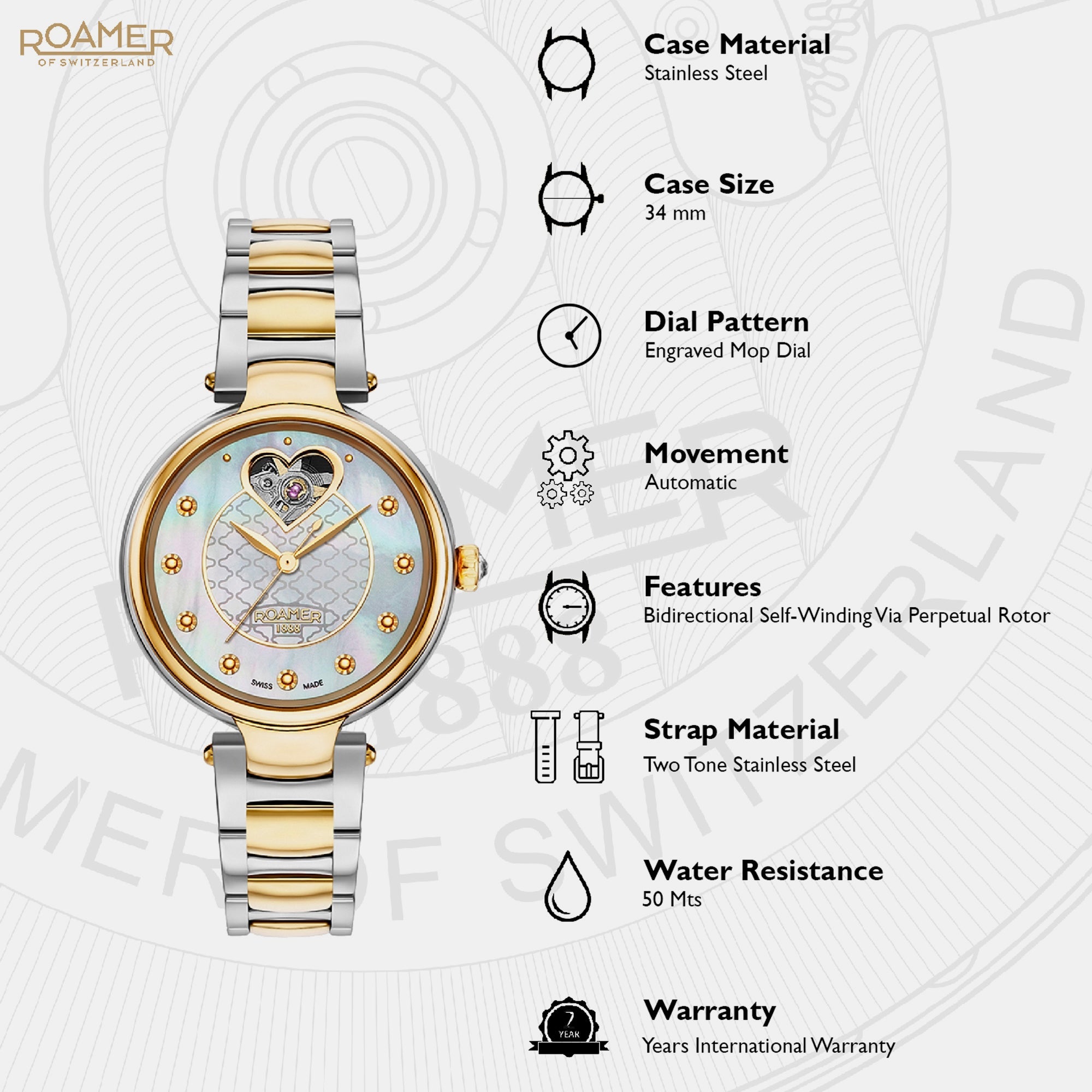 Roamer Dreamline I Women Quartz Mother Of Pearl Dial Analog Stainless Steel Watch 557661 47 19 50 - view 2