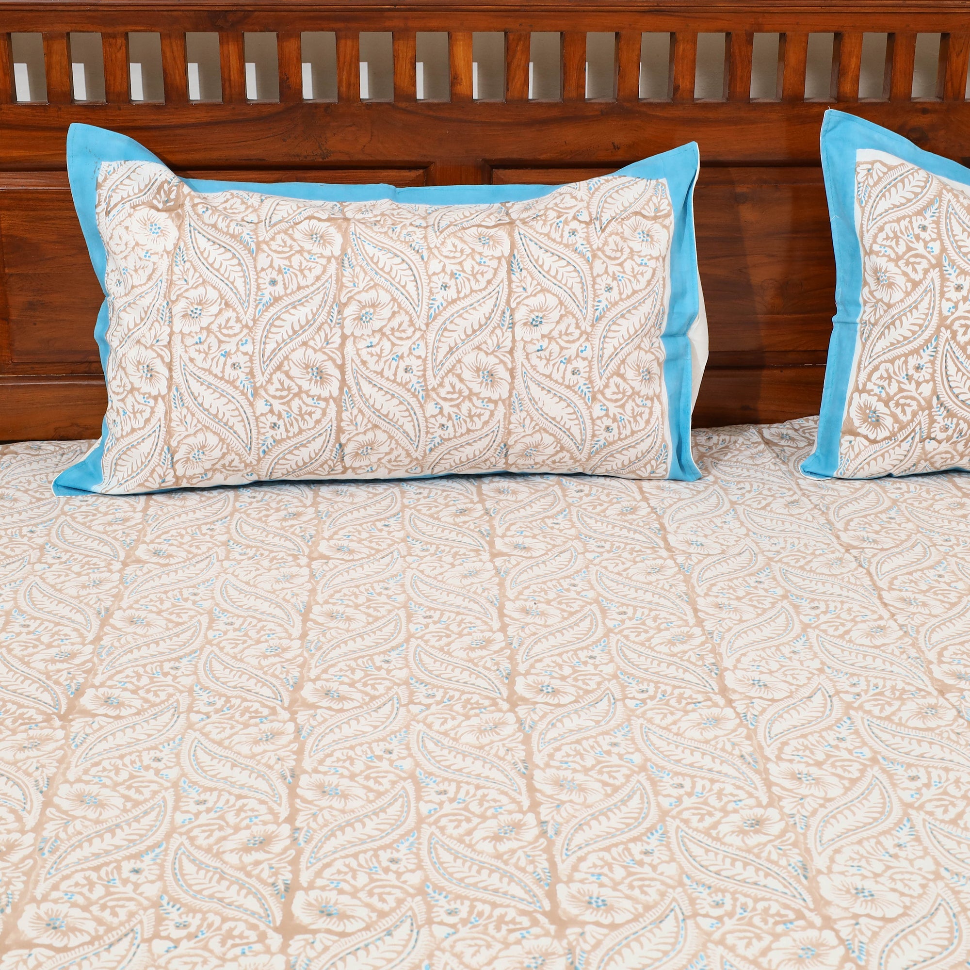 ARTISAN HAND BLOCK PRINTS Beige - Pure Cotton Double Sanganeri Print Bed Sheet 09 - view 3