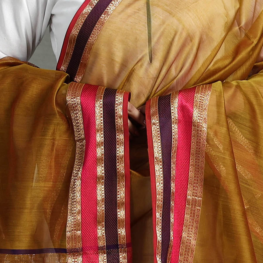 ITOKRI CRAFTS INITIATIVE Brown - Handloom Silk Cotton Resham Border Maheshwari Dupatta 23 - view 4