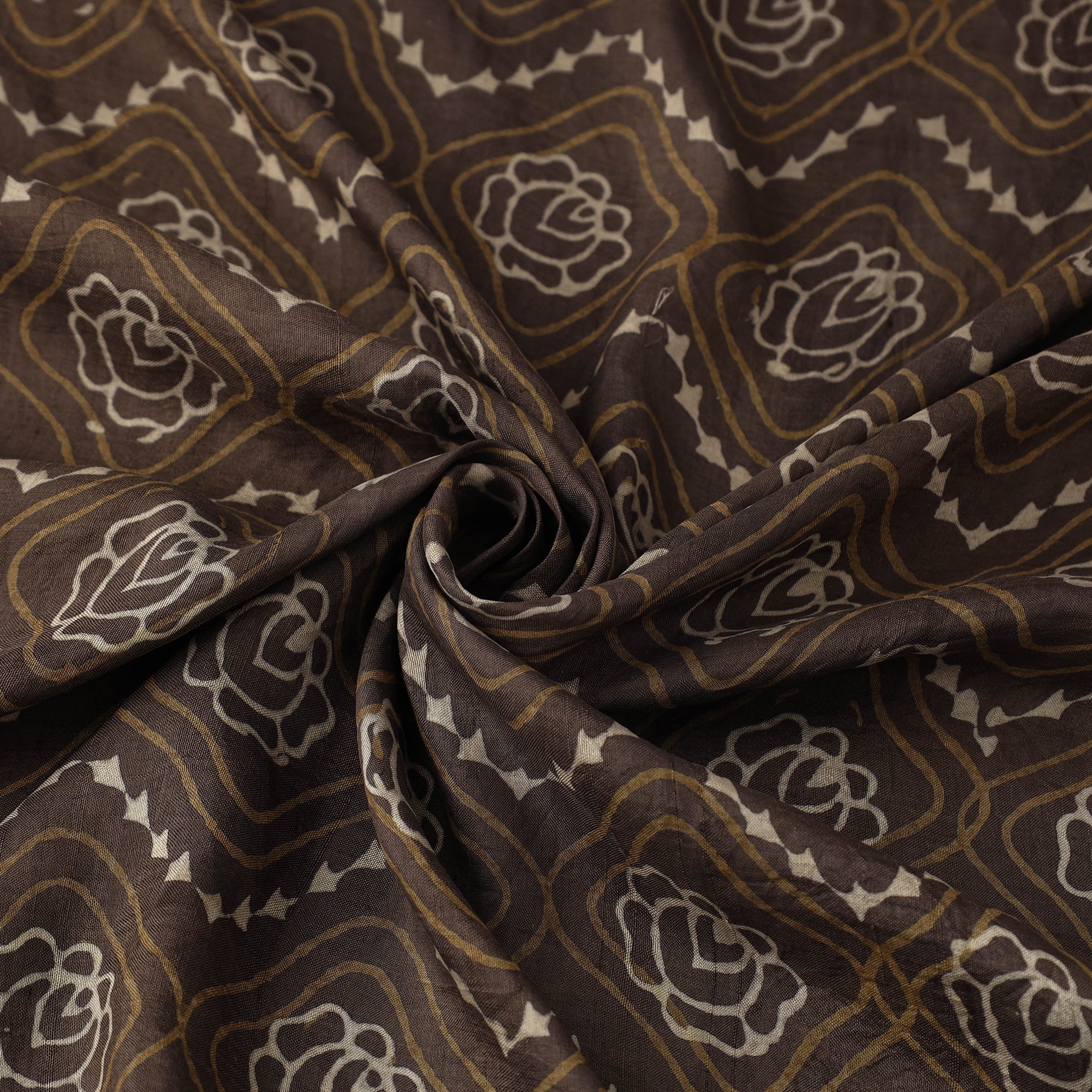 HAVELI CHRONICLES Brown - Akola Hand Block Printed Mulberry Silk Fabric 01 - view 4