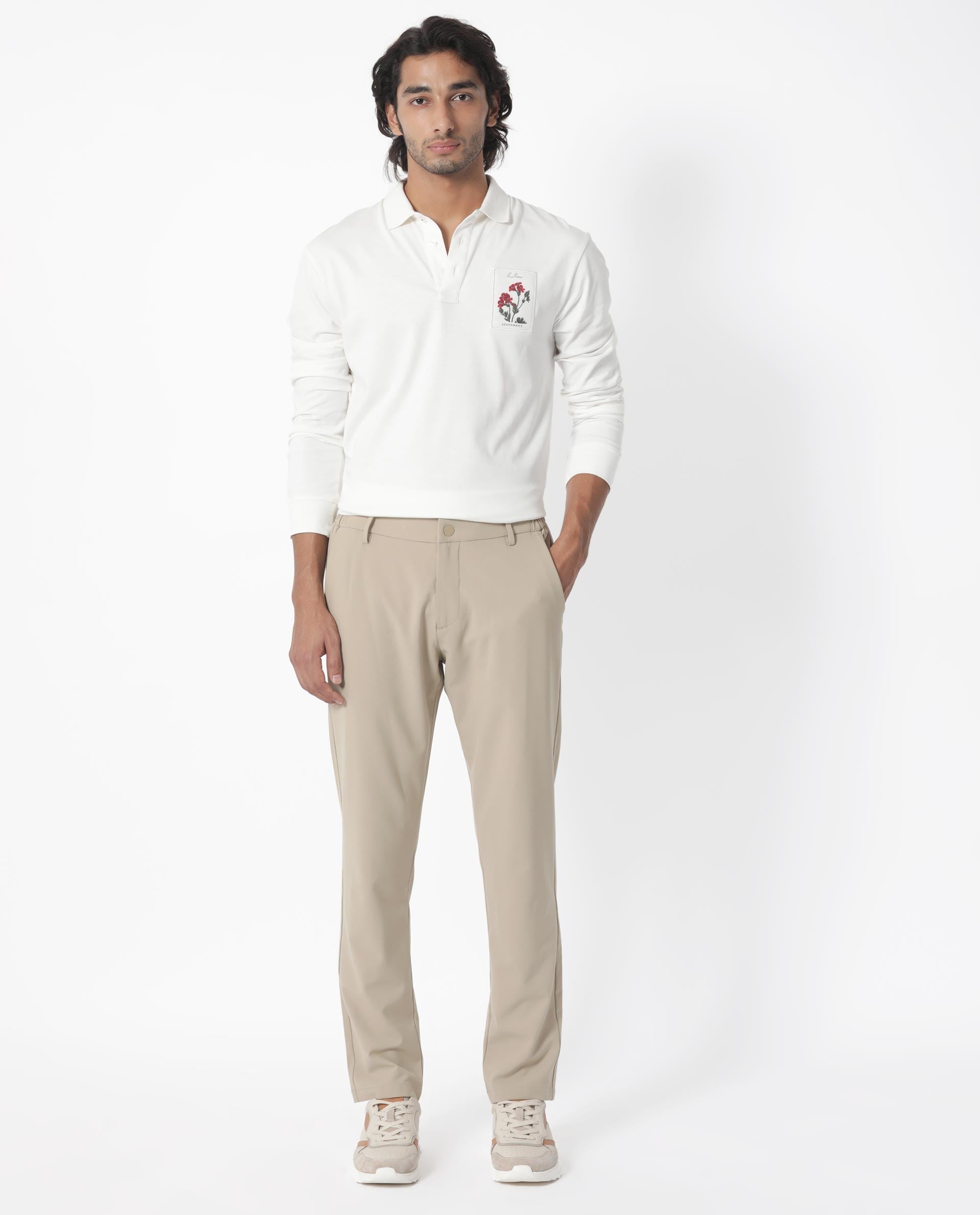 Rare Rabbit Men's Raz Off White Collared Neck Statement Chest Label Full Sleeve Polo T-Shirt - view 6