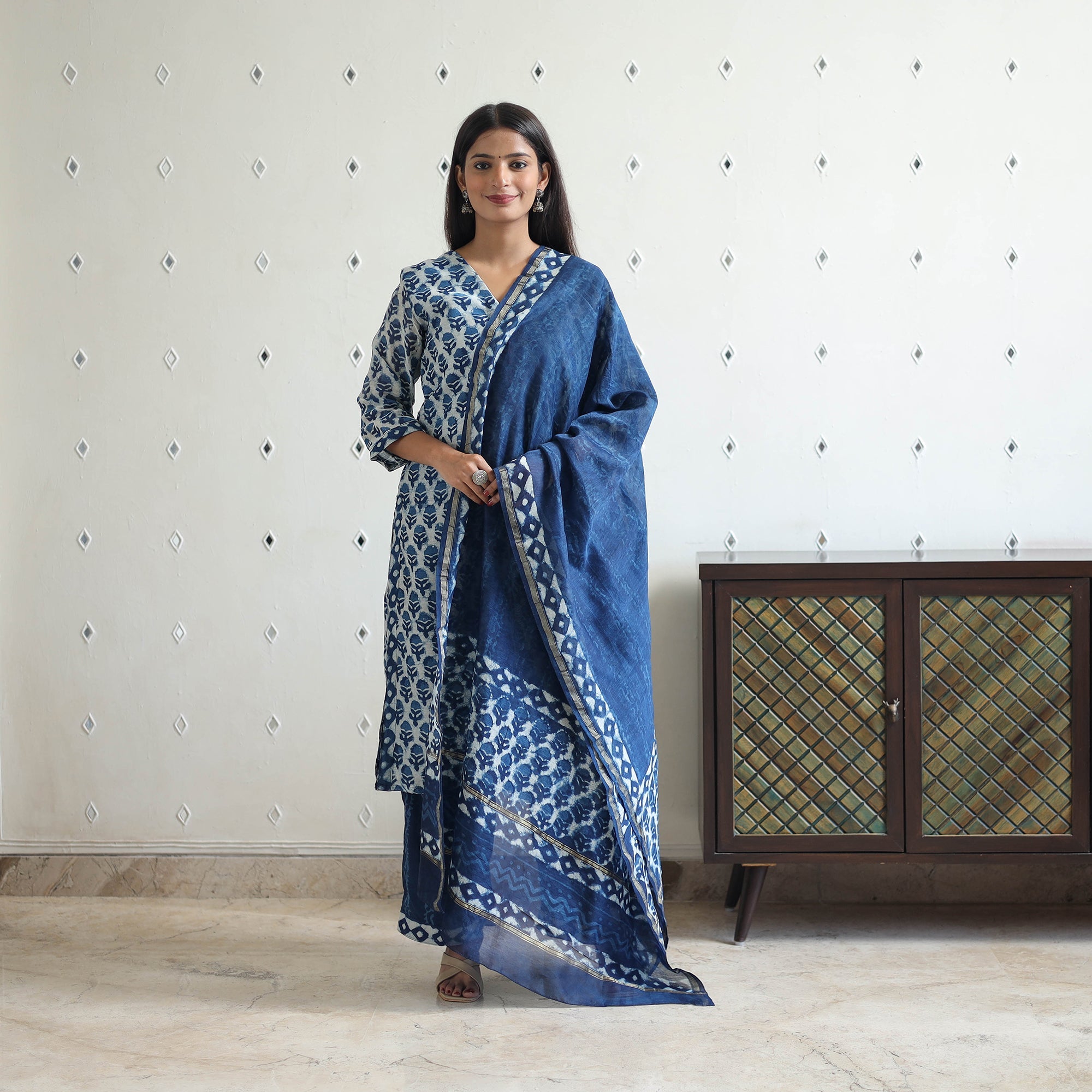 ITOKRI CASUALS Blue - Chanderi Silk Indigo Bagru Block Print Kurta Set 06 - view 2