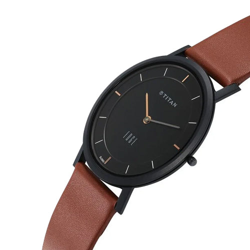 Titan Edge Quartz Analog Black Dial Leather Strap Watch for Men 37.3mm NT1595NL03 - view 2