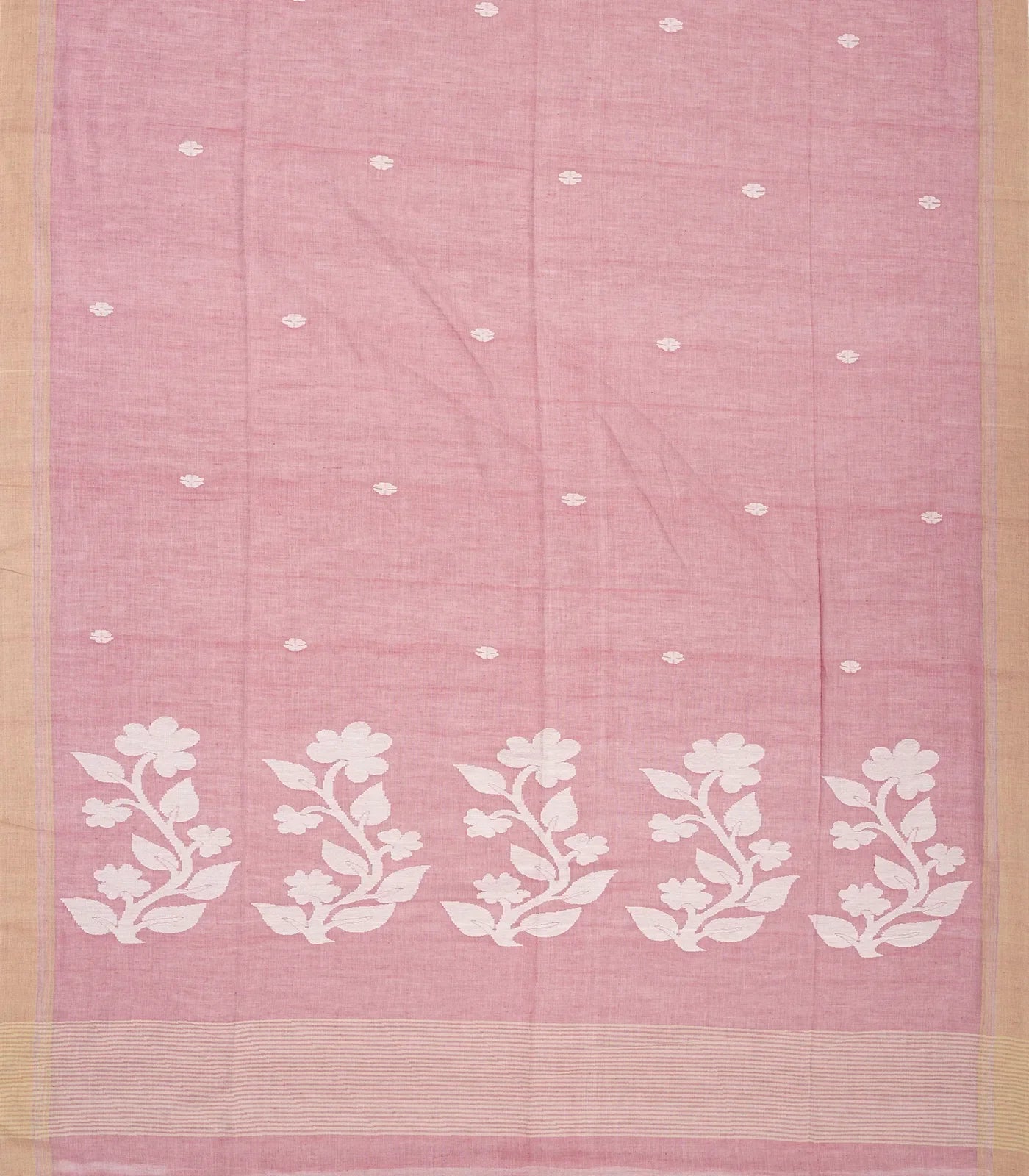 RmKV Dusty Pink Handloom Bengal Cotton Saree With Flower Buttas - view 2