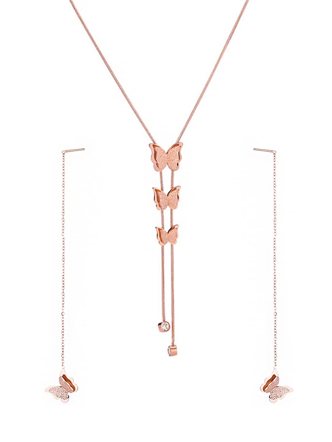 Yellow Chimes Pendant Set for Women Rose Gold Pendant Set Stainless Steel Interwined Crystal Rings Pendant With Drop Earrings Set For Women and Girls.