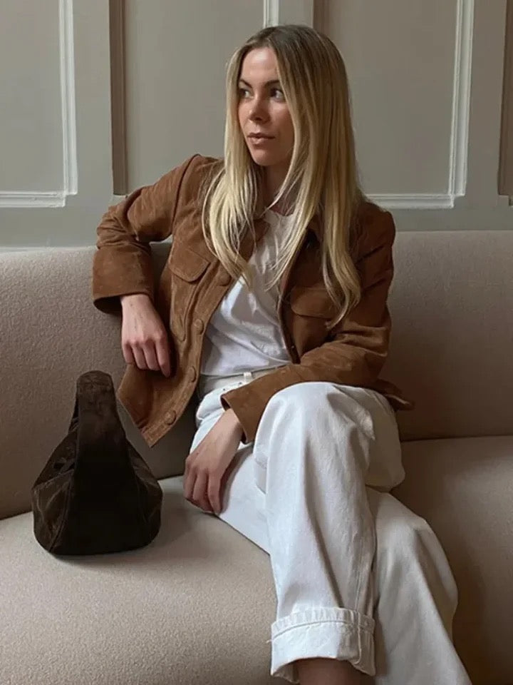 Alamode By Akanksha Leah Vintage Suede Short Coat in Brown - view 2