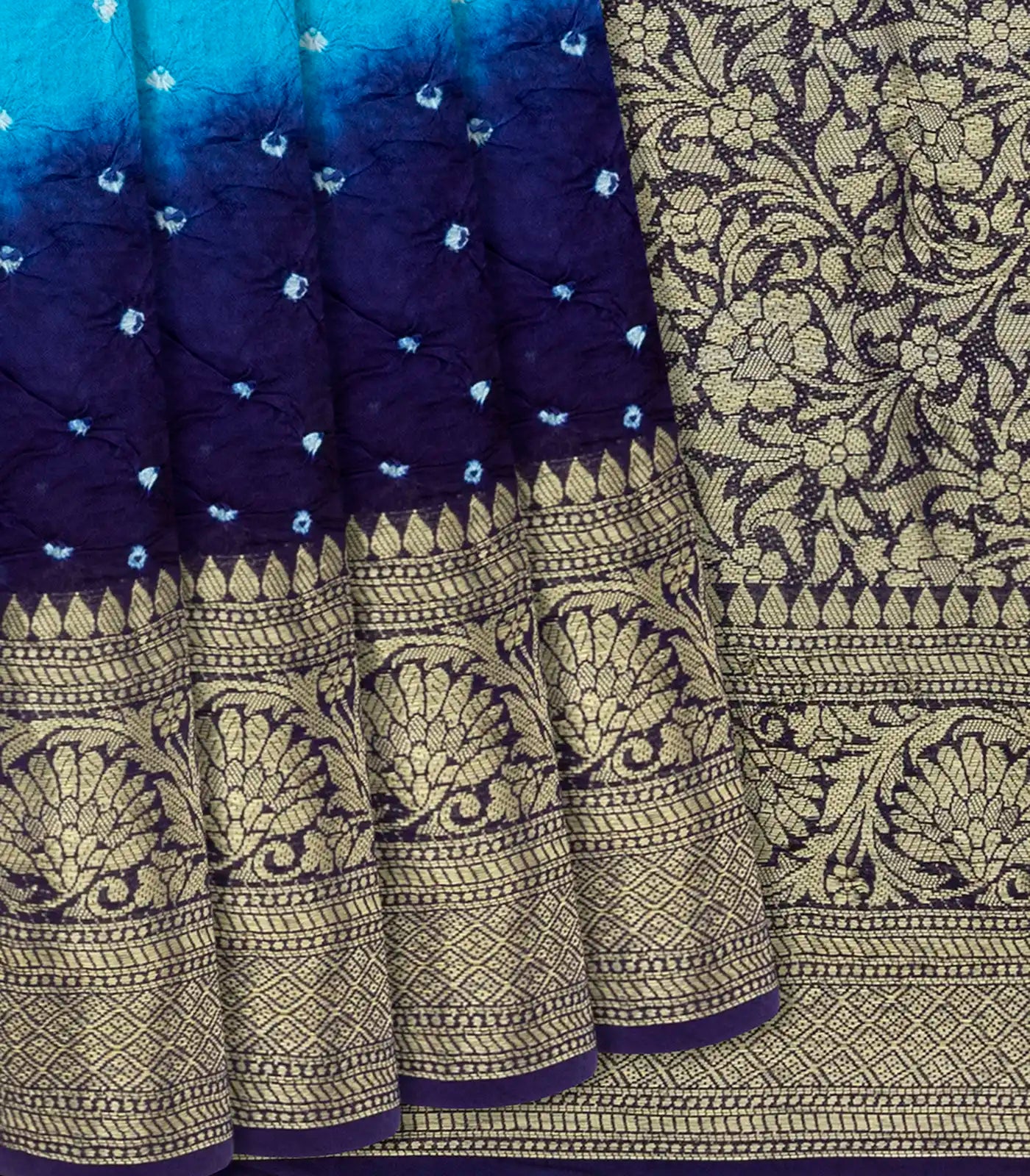 RmKV Light Blue Woven Blended Bandhej Saree With Floral Motifs-Light Blue