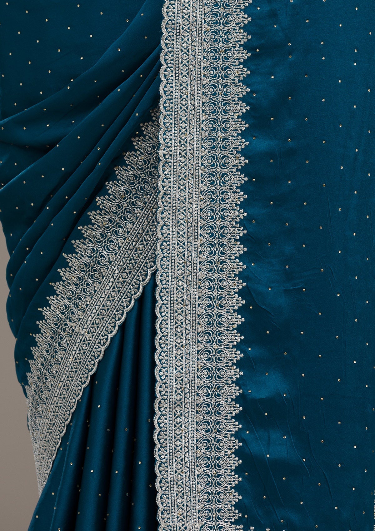 Koskii Peacock Blue Stonework Satin Saree – Women's - view 7
