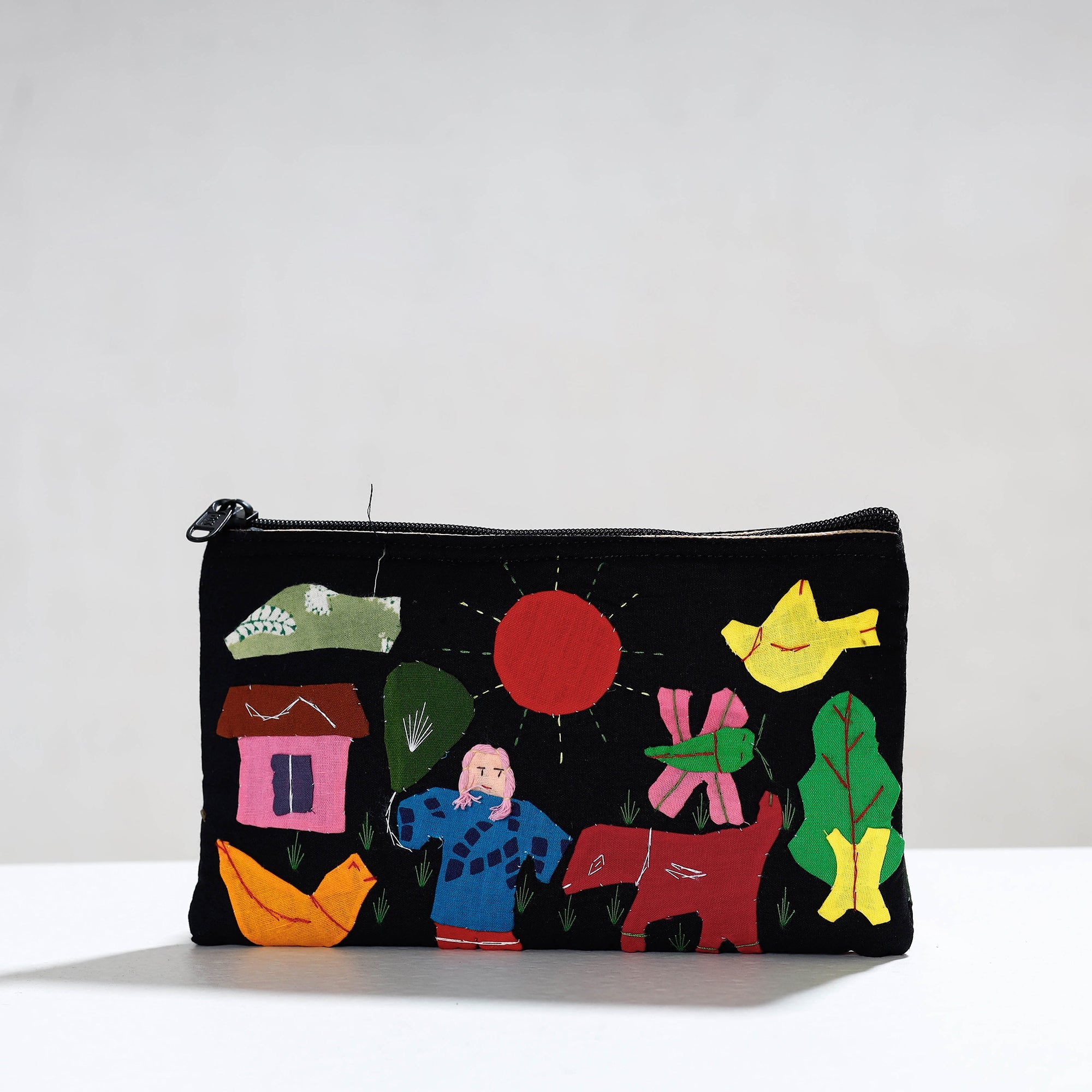 ASHOKA ASSEMBLE - CELEBRATING CRAFTS OF ODISHA Black - Pipli Applique Work Cotton Cosmetic Pouch