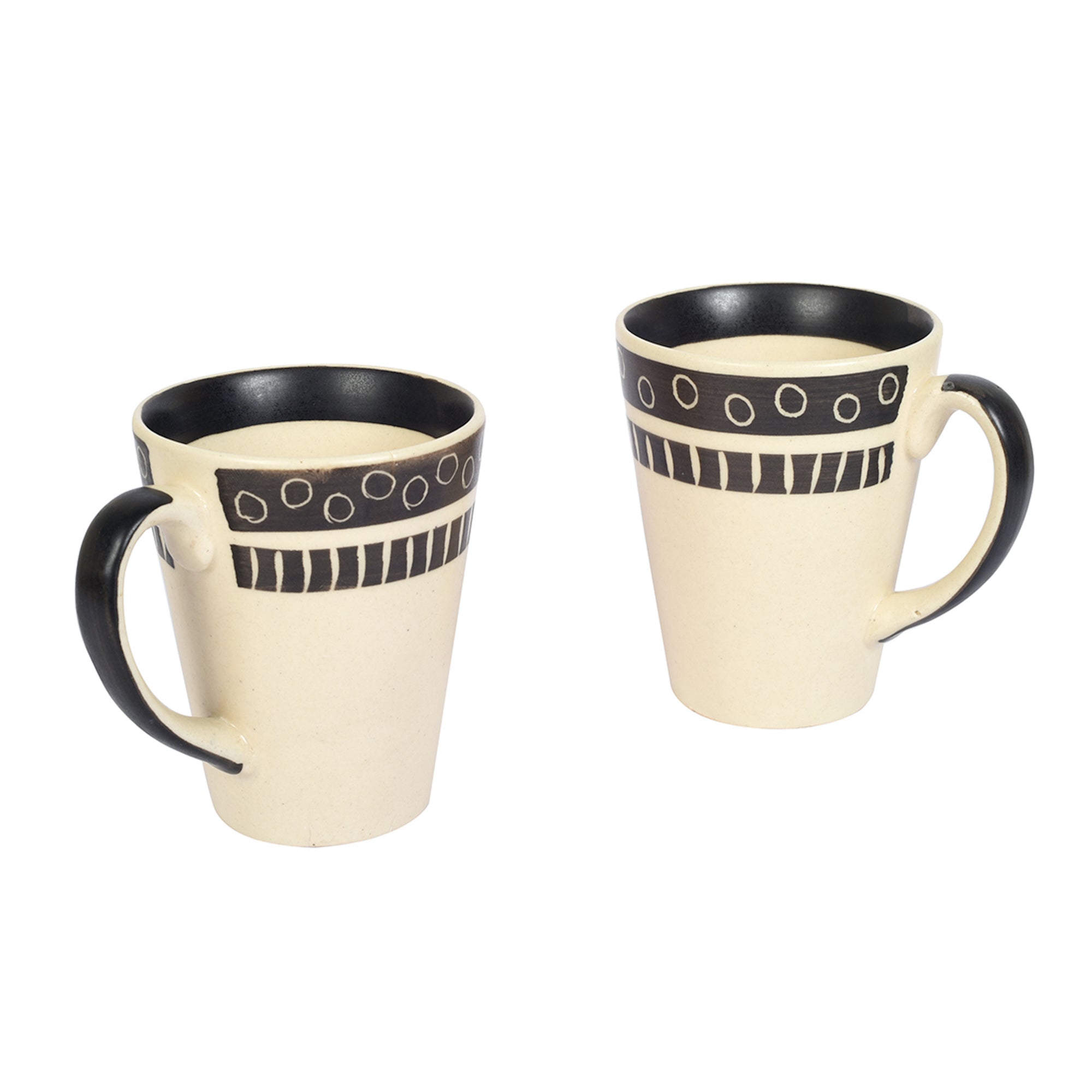 ART CREATIONS BY SUMAN SONTHALIA Beige - Mug Ceramic Black Polka (Set of 2) (4x3.2x4.1) - view 2