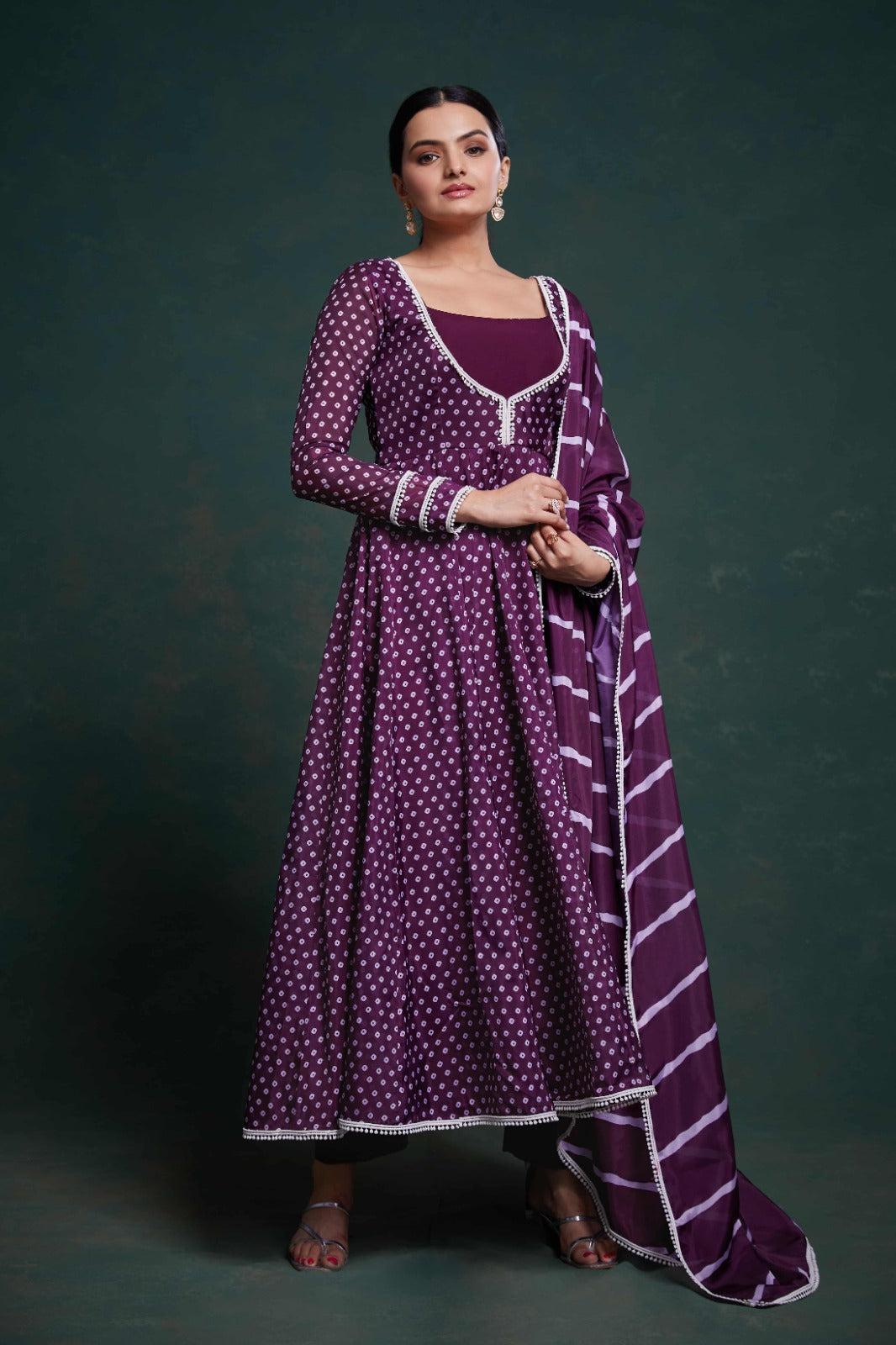 ClothsVilla Purple Organza Dress with Charming Prints – Ready to Wear