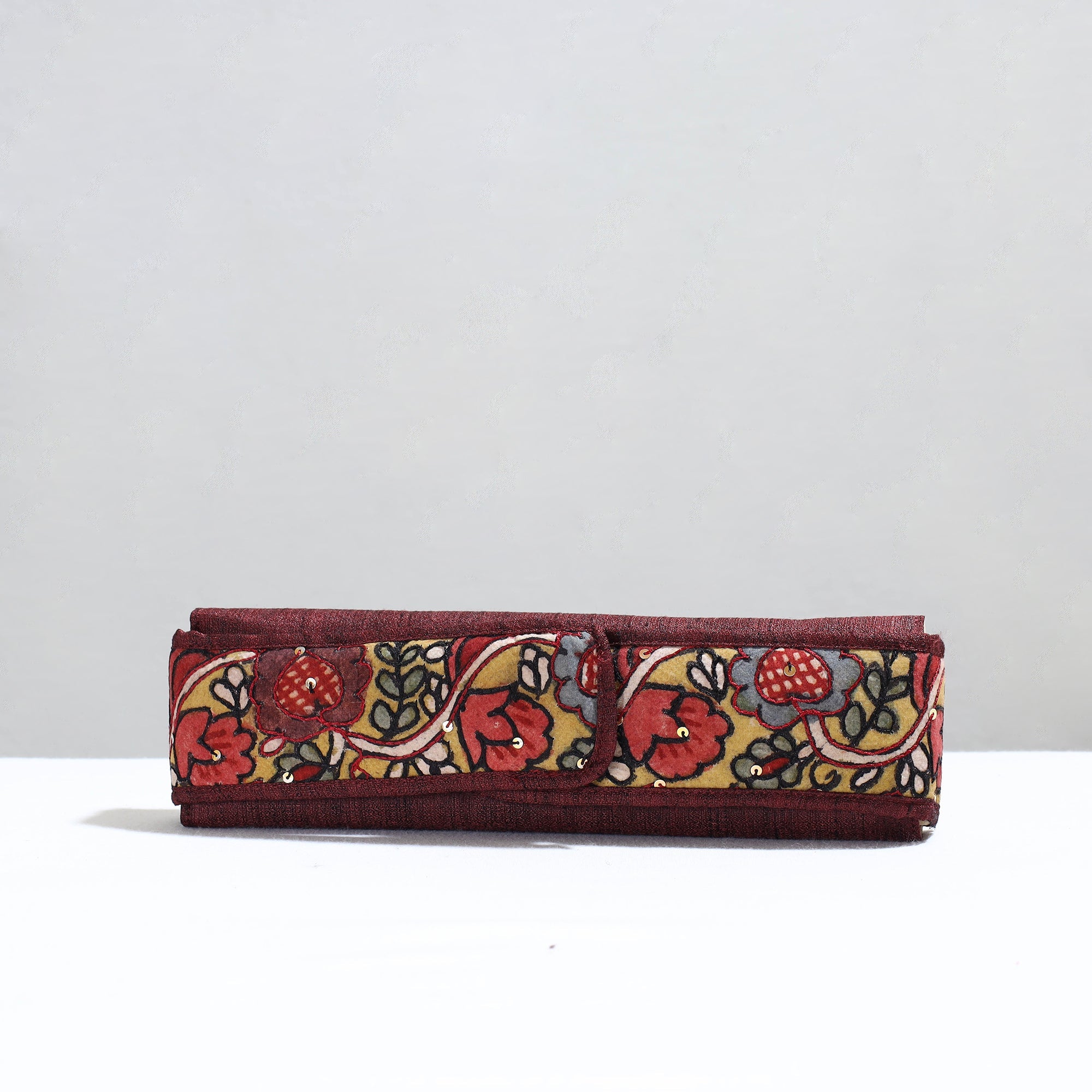 DWARAKA PLUS Brown - Handpainted Kalamkari Natural Dyed Ghicha Silk Earrings Pouch 06 - view 2