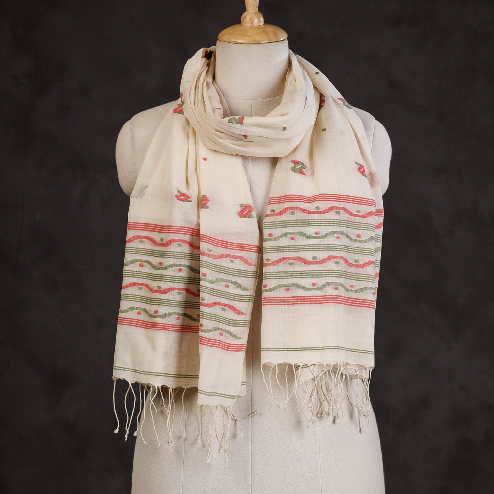 PARAMPARIK KARIGAR EXHIBITION ARTISANS Beige - Dhakai Muslin Jamdani Handwoven Pure Cotton Stole