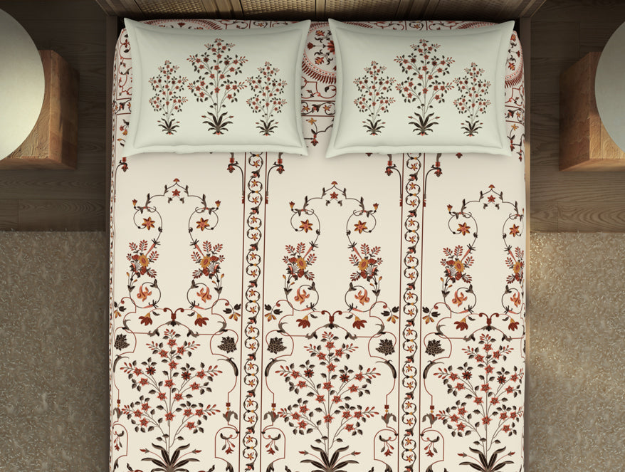 Spaces India Carving Ornate Beige 100% Cotton King Size Bedsheet - Rangana by Spaces - view 4