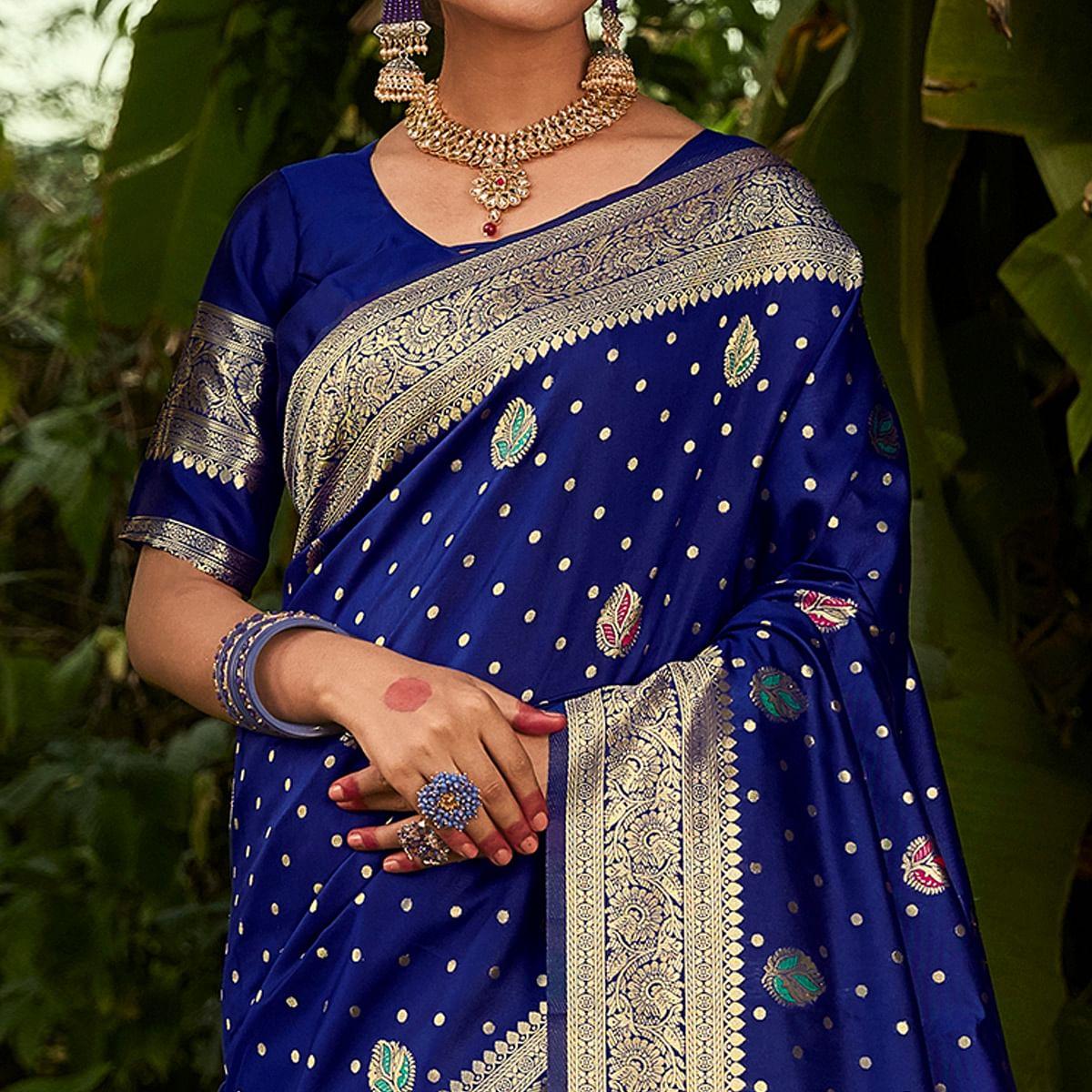 Peachmode Glorious Blue Colored Festive Wear Woven Designer Silk Saree - view 2