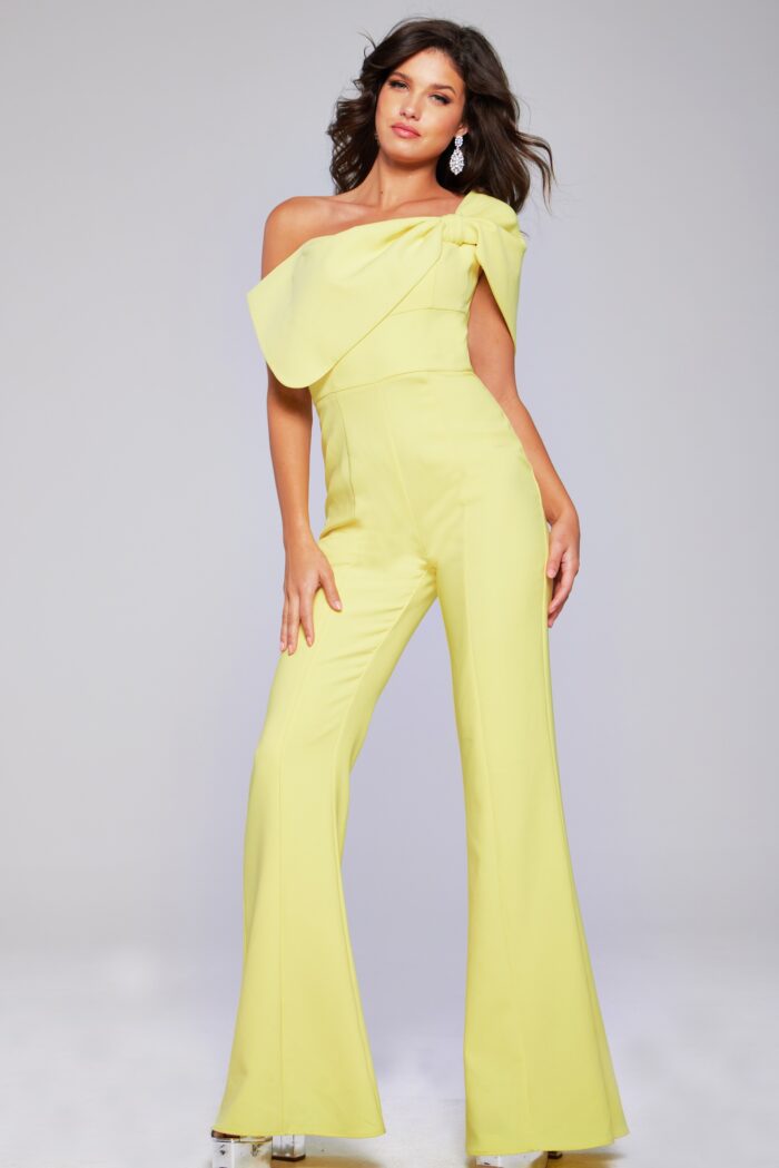 Jovani 39961 Long Bow Formal Jumpsuit – Pale-Yellow