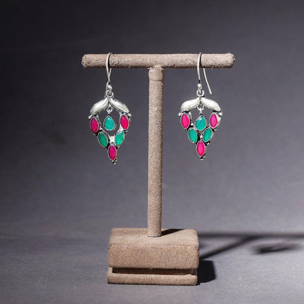 WHITE RIVER STORIES Antique Finish Oxidised German Silver Stone Earrings