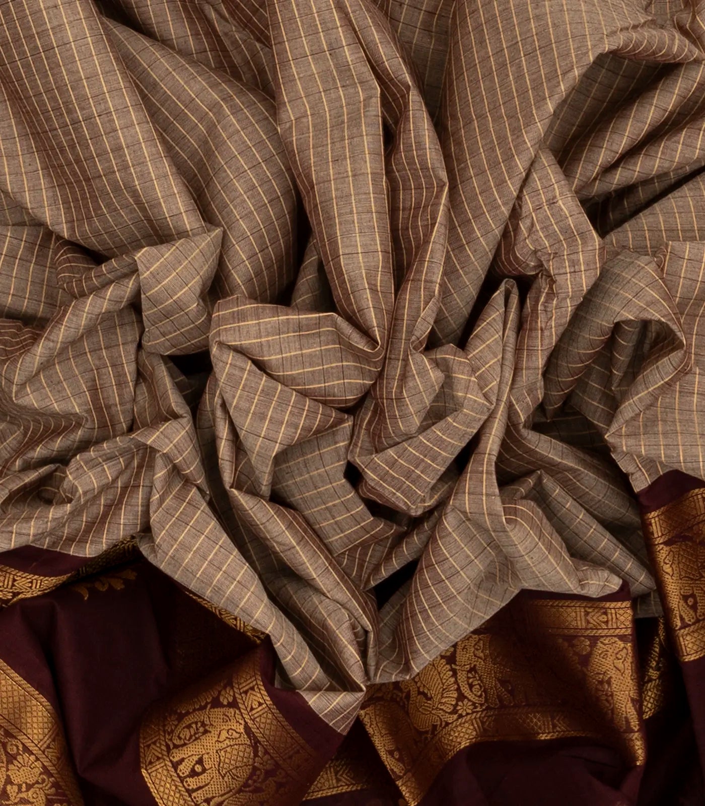 RmKV Dusty Pink Handloom Chettinad Cotton Saree With Zari Checks - view 3