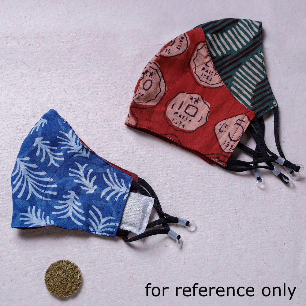 JALPARI Bindaas Block Printed Cotton 3 Layer Snug Fit Face Cover with Herb Pocket - view 2
