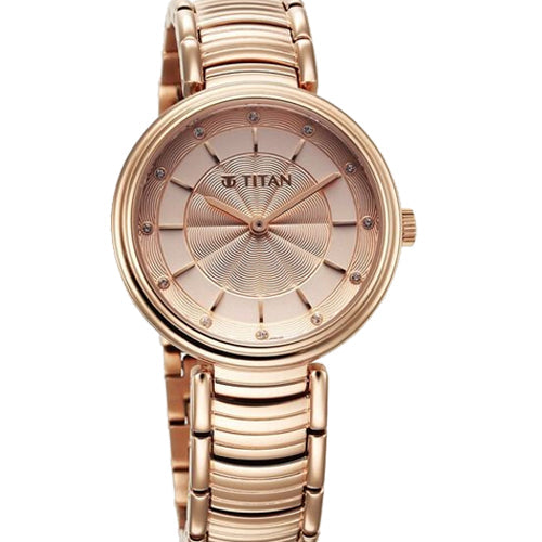 Titan Aura Quartz Analog Rose Gold Dial Rose Gold Stainless Steel Strap Watch for Women 34mm 95240WM01 - view 2