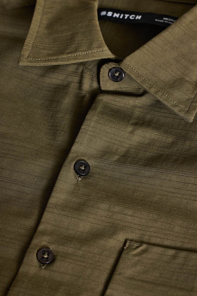 SNITCH Olive Stripes Relaxed Fit Overshirt - view 2