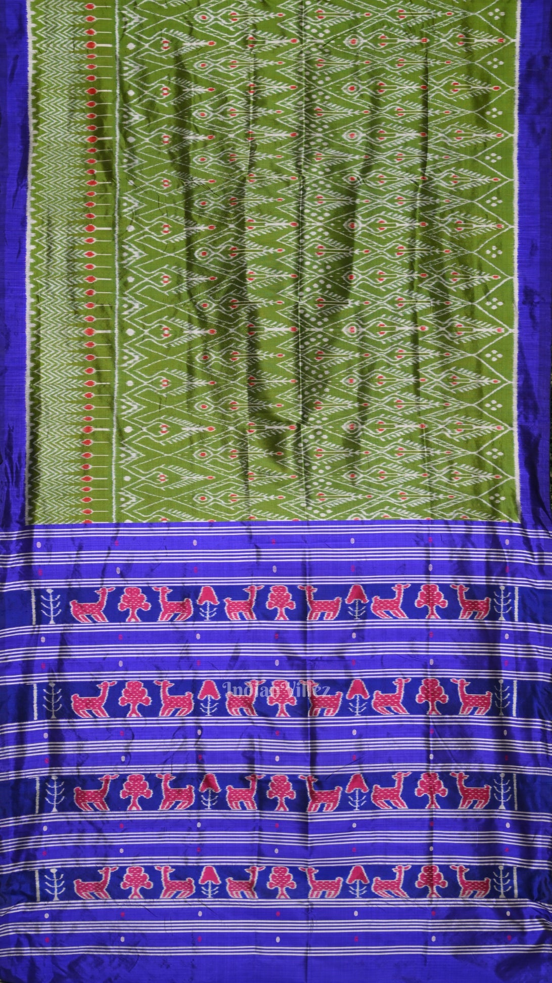IndianVillèz Green Blue Cambodian Inspired Designer Contemporary Silk Saree - view 2