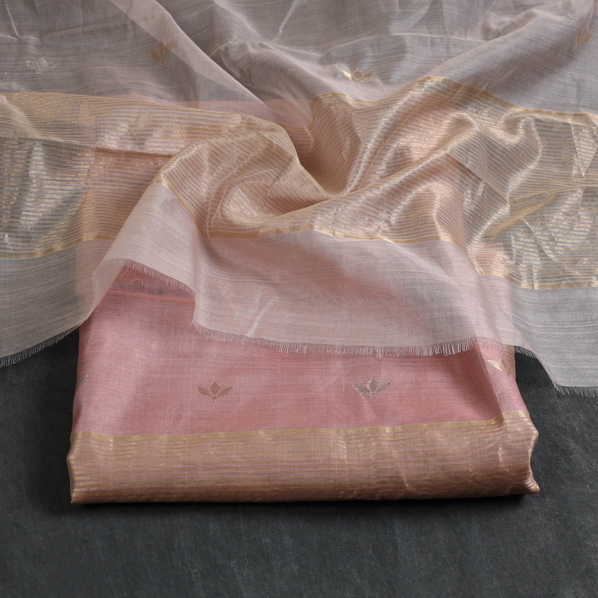 CHANDERI BY RAUPH KHAN Peach - 2pc Zari Buti Handloom Chanderi Silk Dress Material 22 - view 2