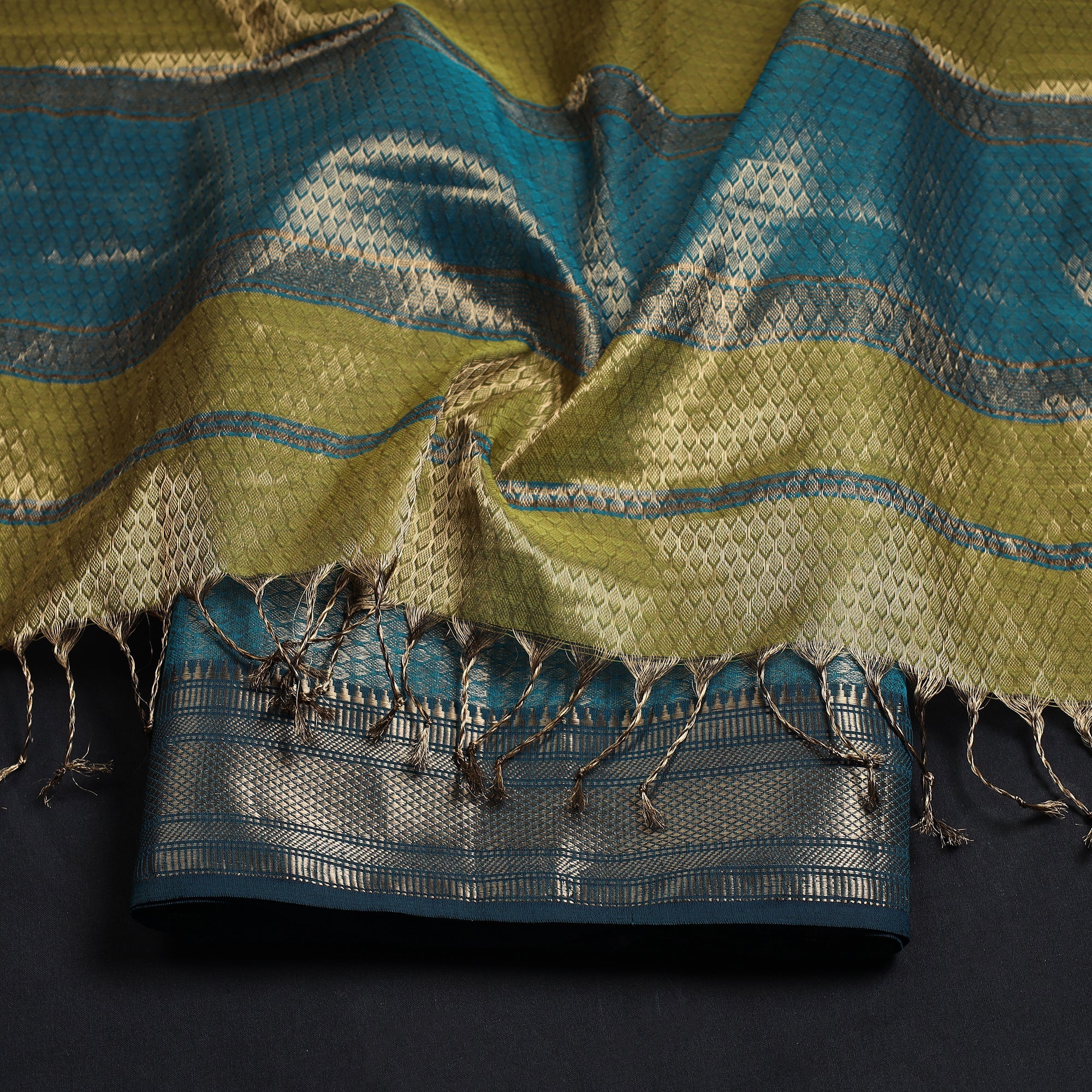 ITOKRI CRAFTS INITIATIVE Blue - 2pc Tissue Zari Handloom Cotton Maheshwari Dress Material - view 2