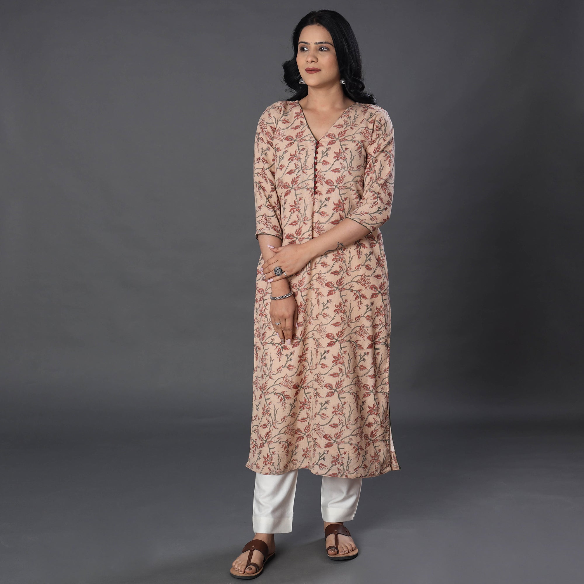 ITOKRI CASUALS Beige - Handwoven Wool Pedana Kalamkari Print Kurta - view 3