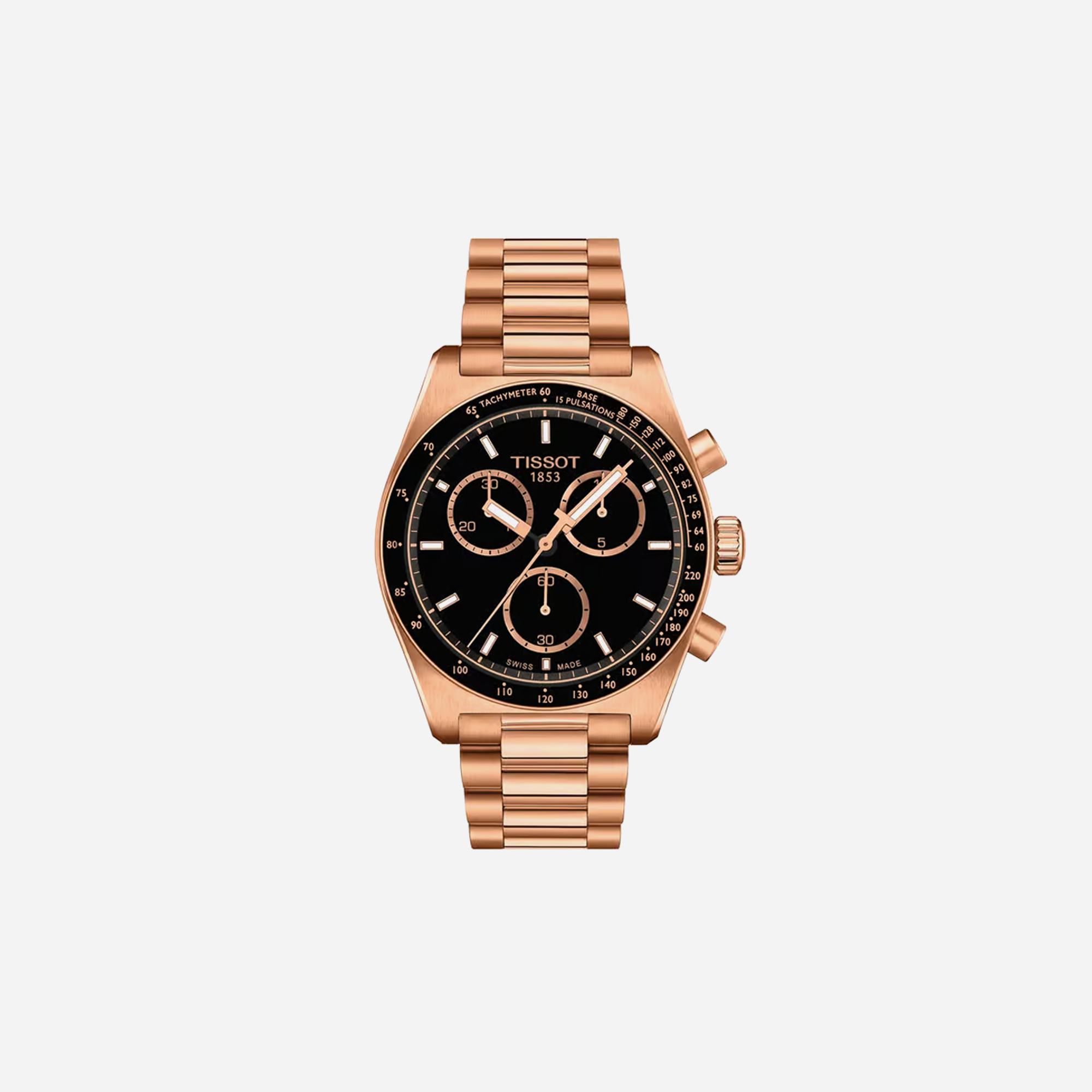 Tissot PR516 Quartz Chronograph Black Dial 40mm Rose Gold PVD Stainless Steel Bracelet Watch