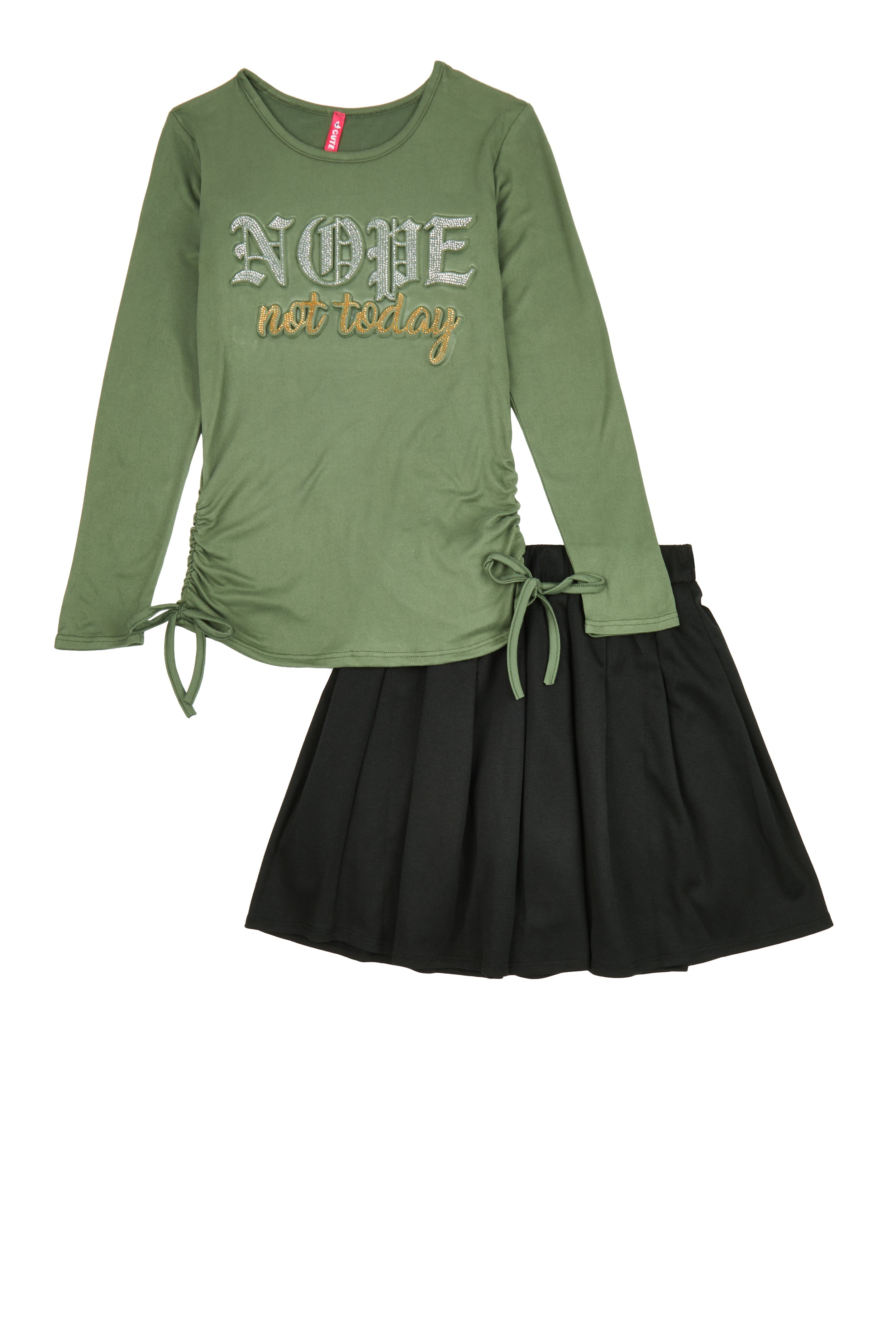 Rainbow Shops Girls Rhinestone Nope Not Today Top and Pleated Skirt