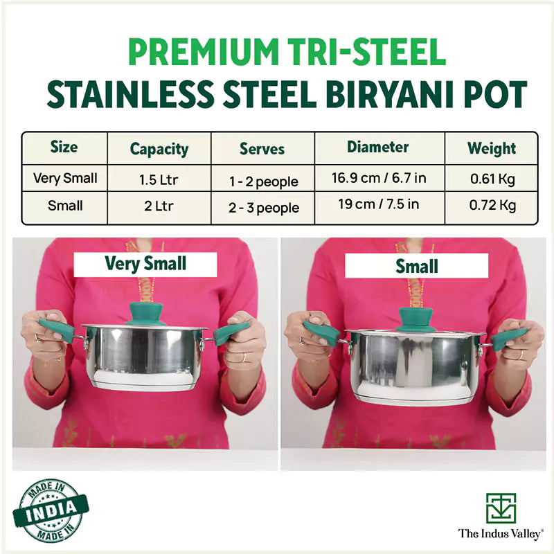 The Indus Valley Tri-Steel Stainless Steel Biryani Pot+ Lid, Premium Quality, Tri-ply (3 Layer) Bottom, Soft-touch Handles, 100% Toxin-free, Non-stick - view 2