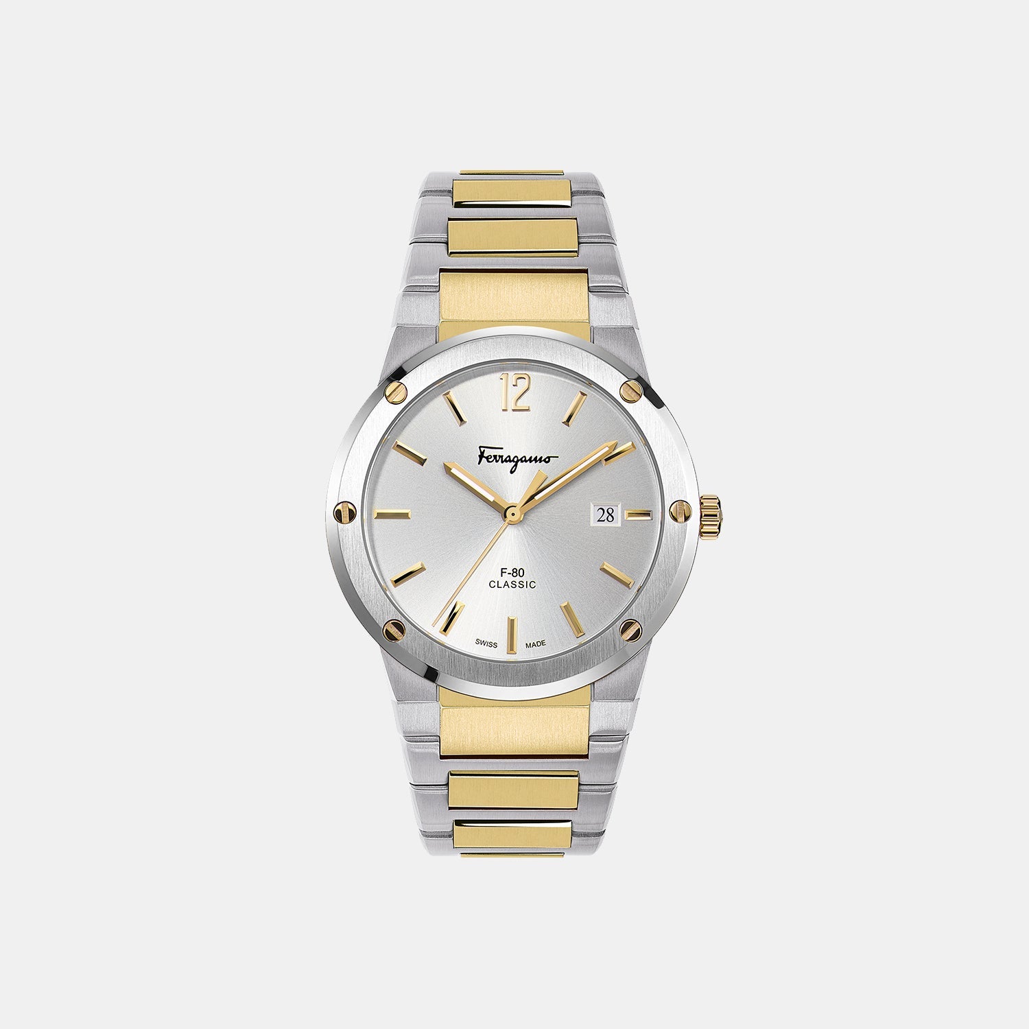 Ferragamo F-80 Classic Men Quartz White Dial Analog Stainless Steel Watch SFDT01420