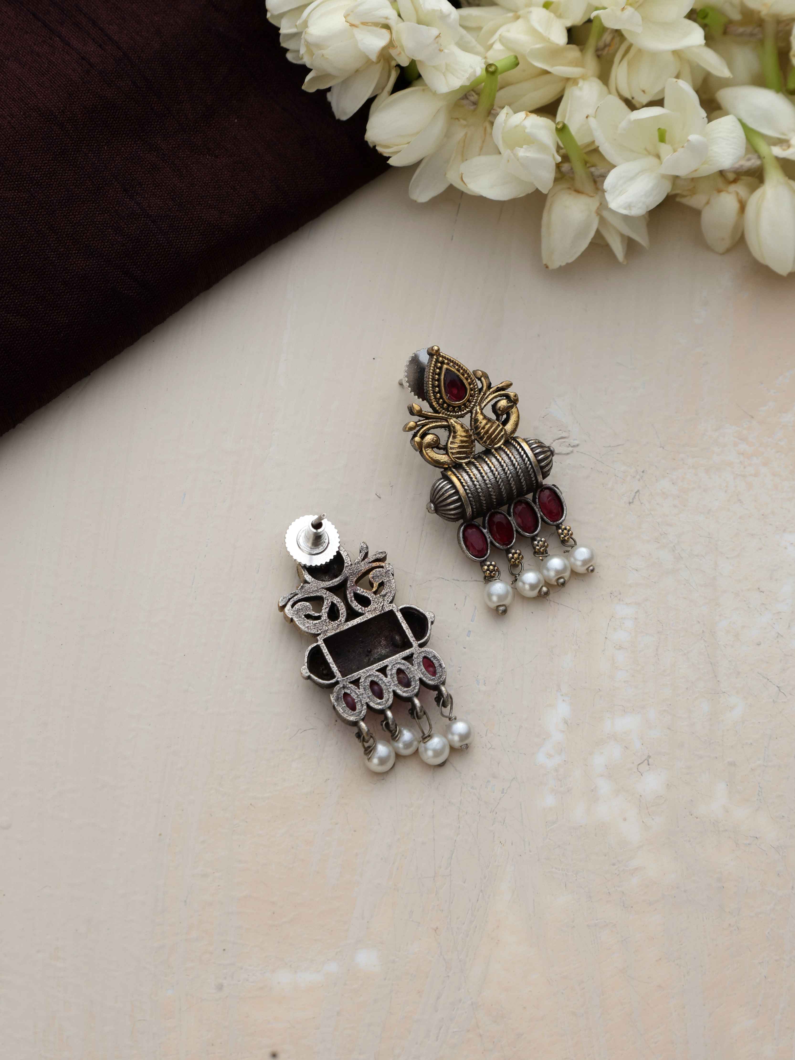 trueBrowns Silver Gold Tone Stud Earrings - view 5
