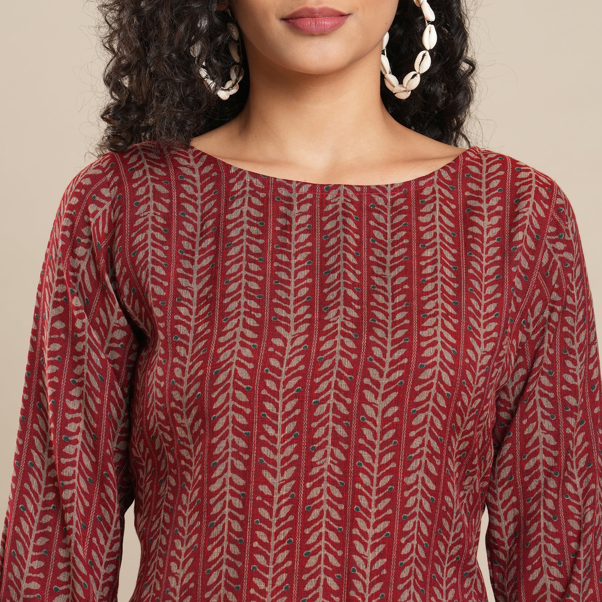 Peachmode Maroon Printed Rayon Top - view 4