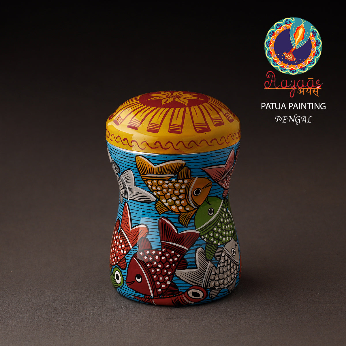 AAYAAS Bengal Patua Handpainted Stainless Steel Multi Utility Container